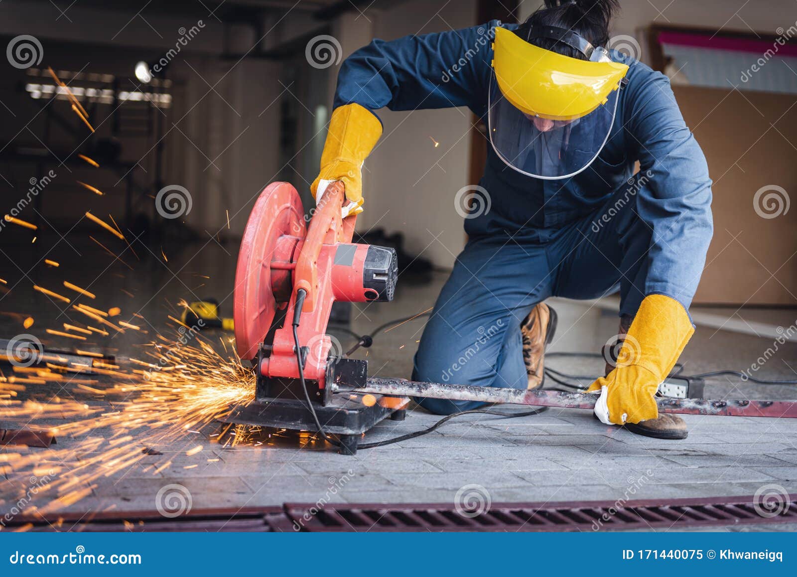 Craftsman Welding is Cutting Steel Work, Welder Man in Safety