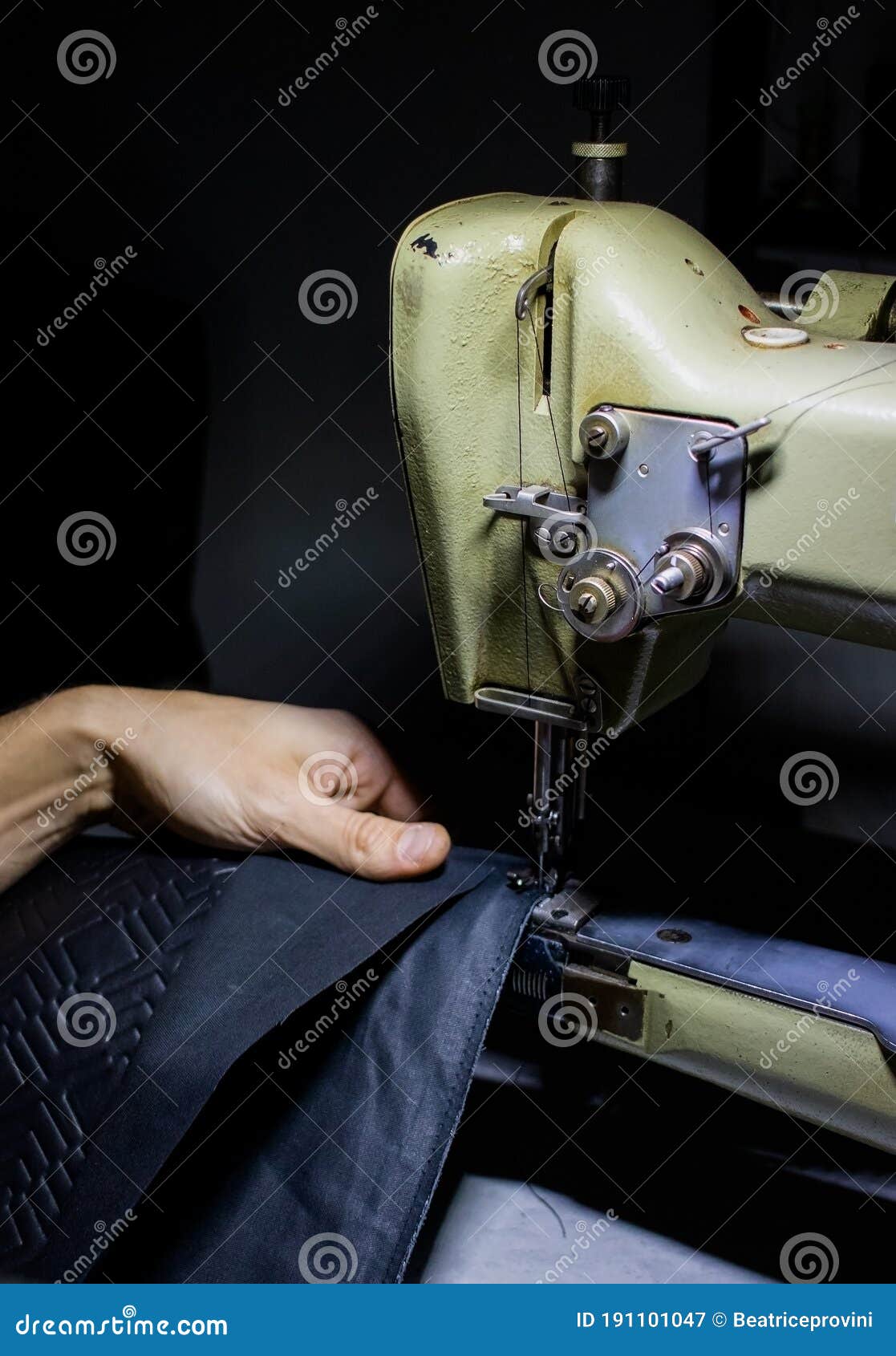 Craftsman Working with Leather and Sewing Machine Stock Image Image