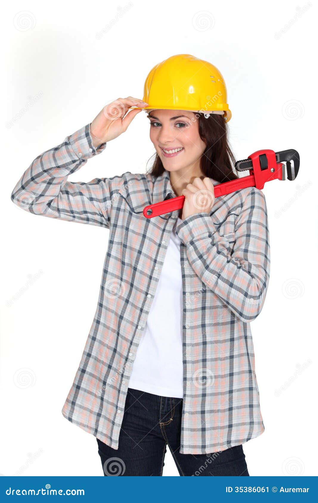 Craftswoman Tipping Her Hat Stock Image Image of craftsperson, friendly 35386061