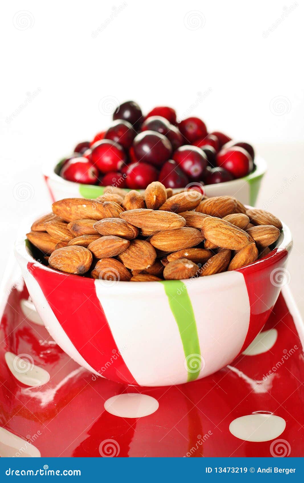 Cranberry & Almonds in a Bowl on Polka Dots Stock Image Image of
