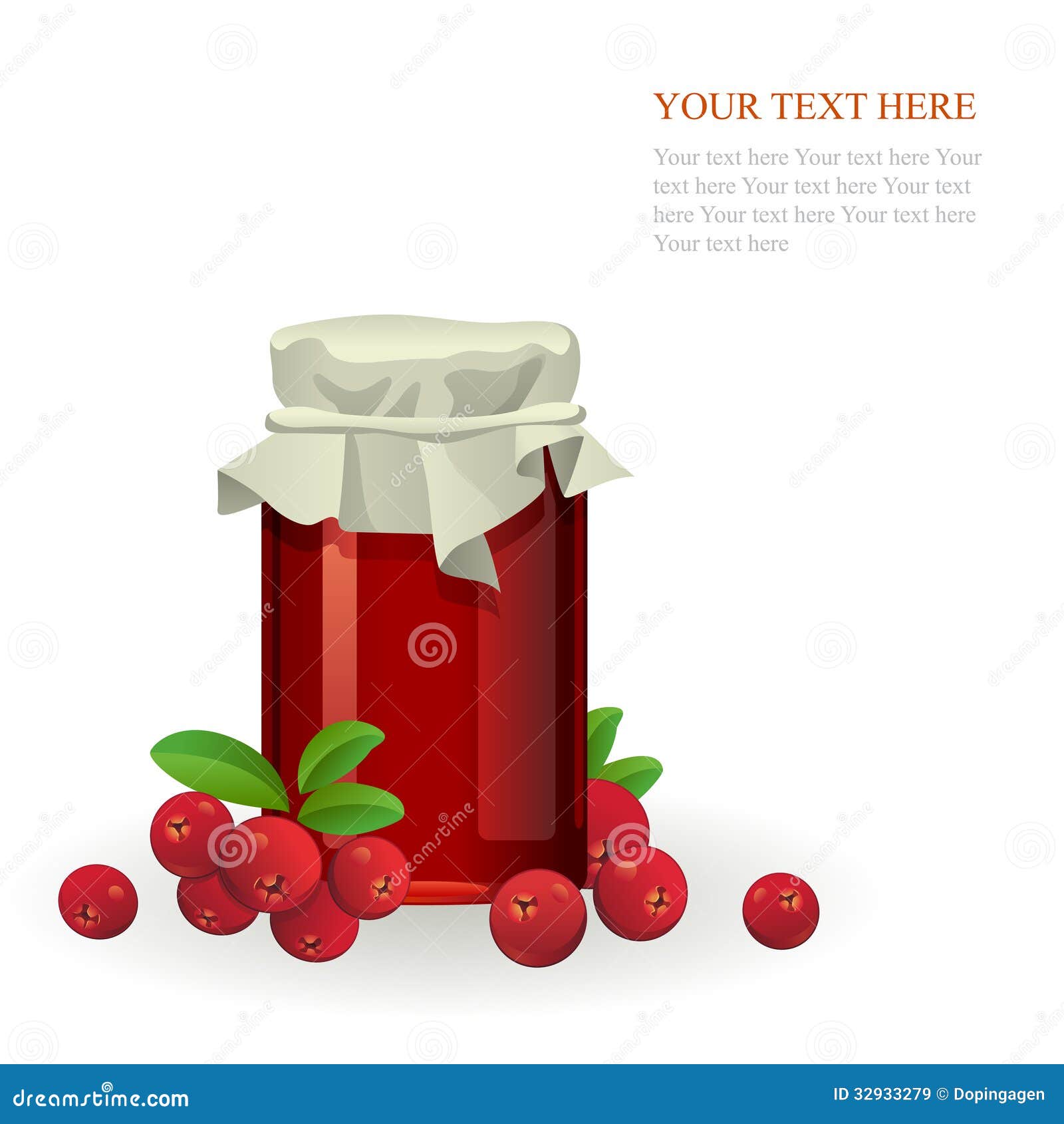 Cranberry Jam Jar with Fresh Berry on White Stock Vector Illustration