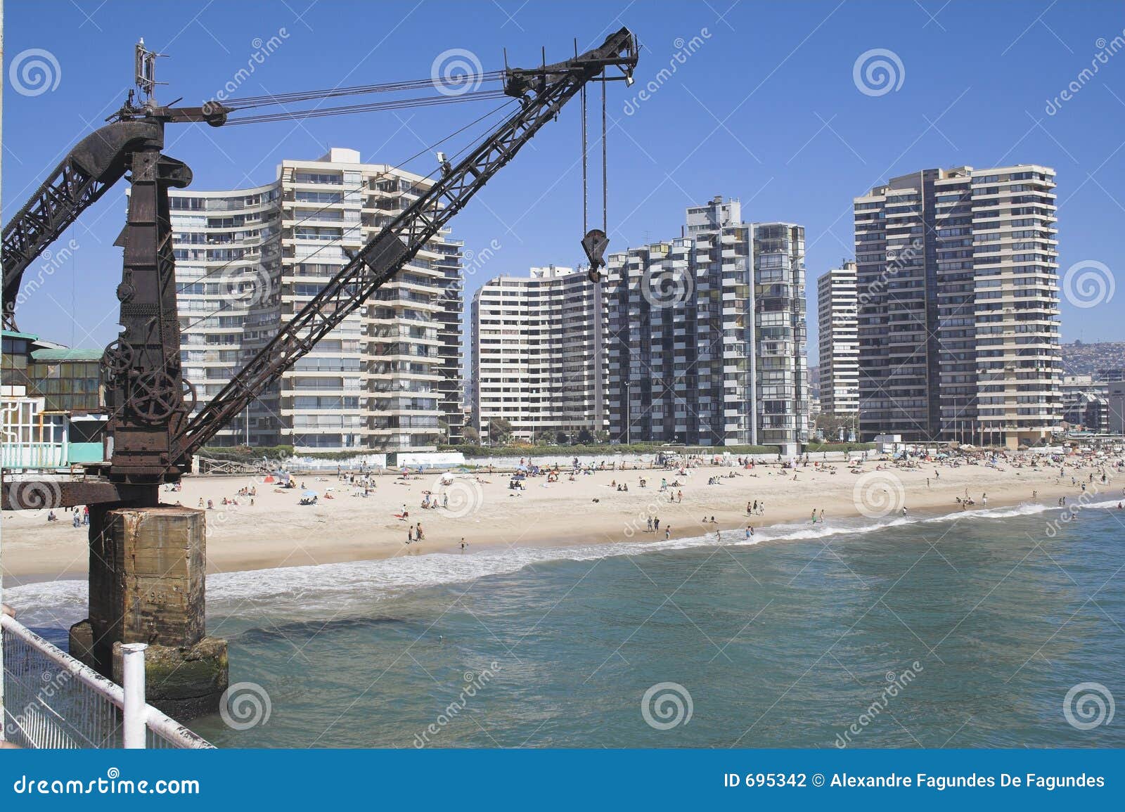 crane in a beach in vina del mar