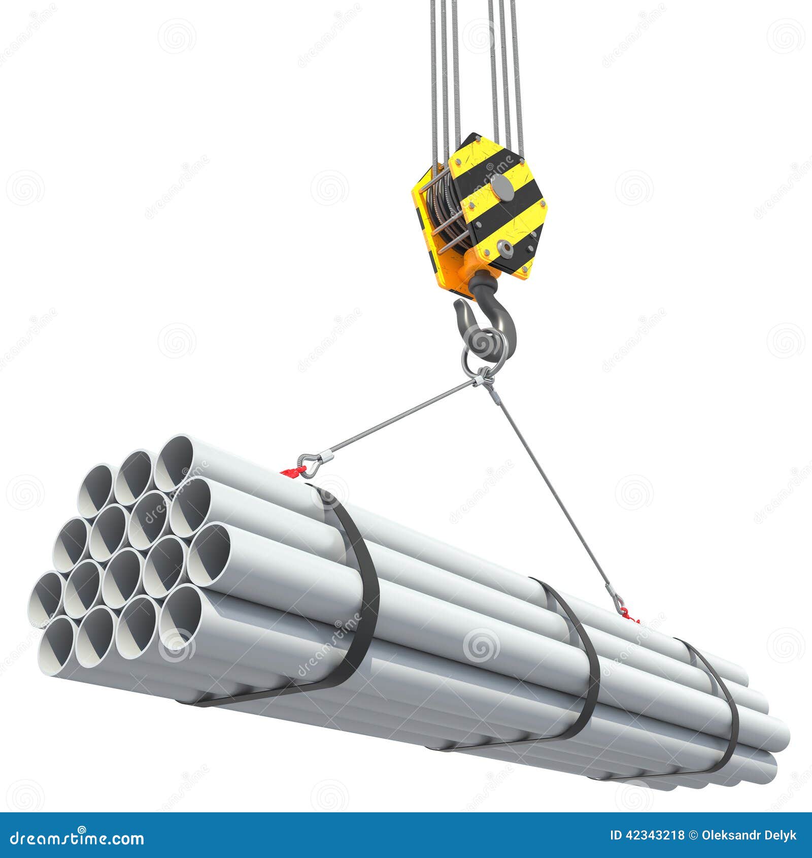 Crane Hook Lifts Group Of Pipes. Stock Illustration Illustration of