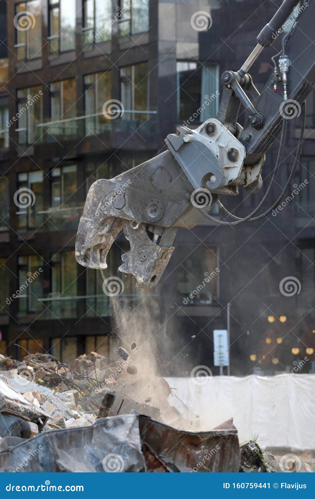 crane with hydraulic scissors closeup