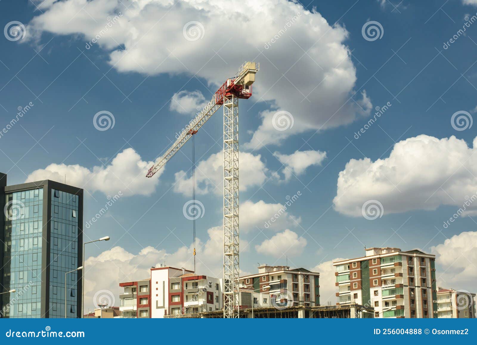 Crane Installed for Apartment Construction and Newly Built Buildings