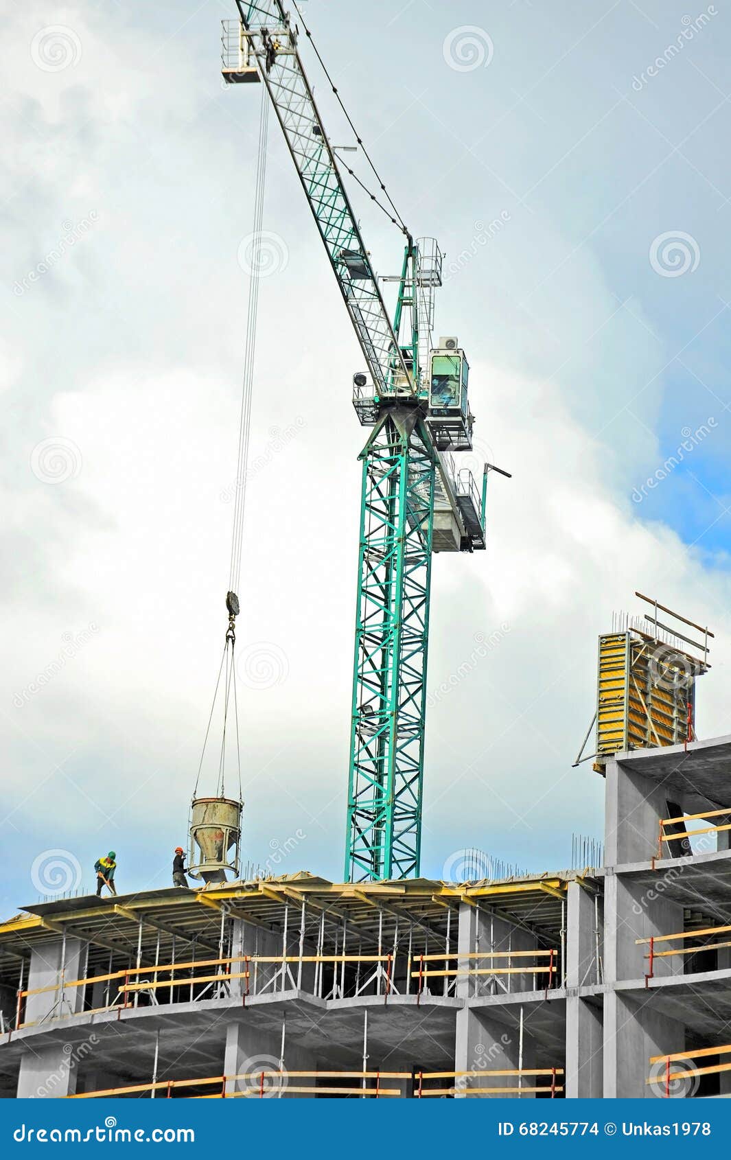 Crane Lifting Cement Mixing Container Stock Photo - Image of home, high