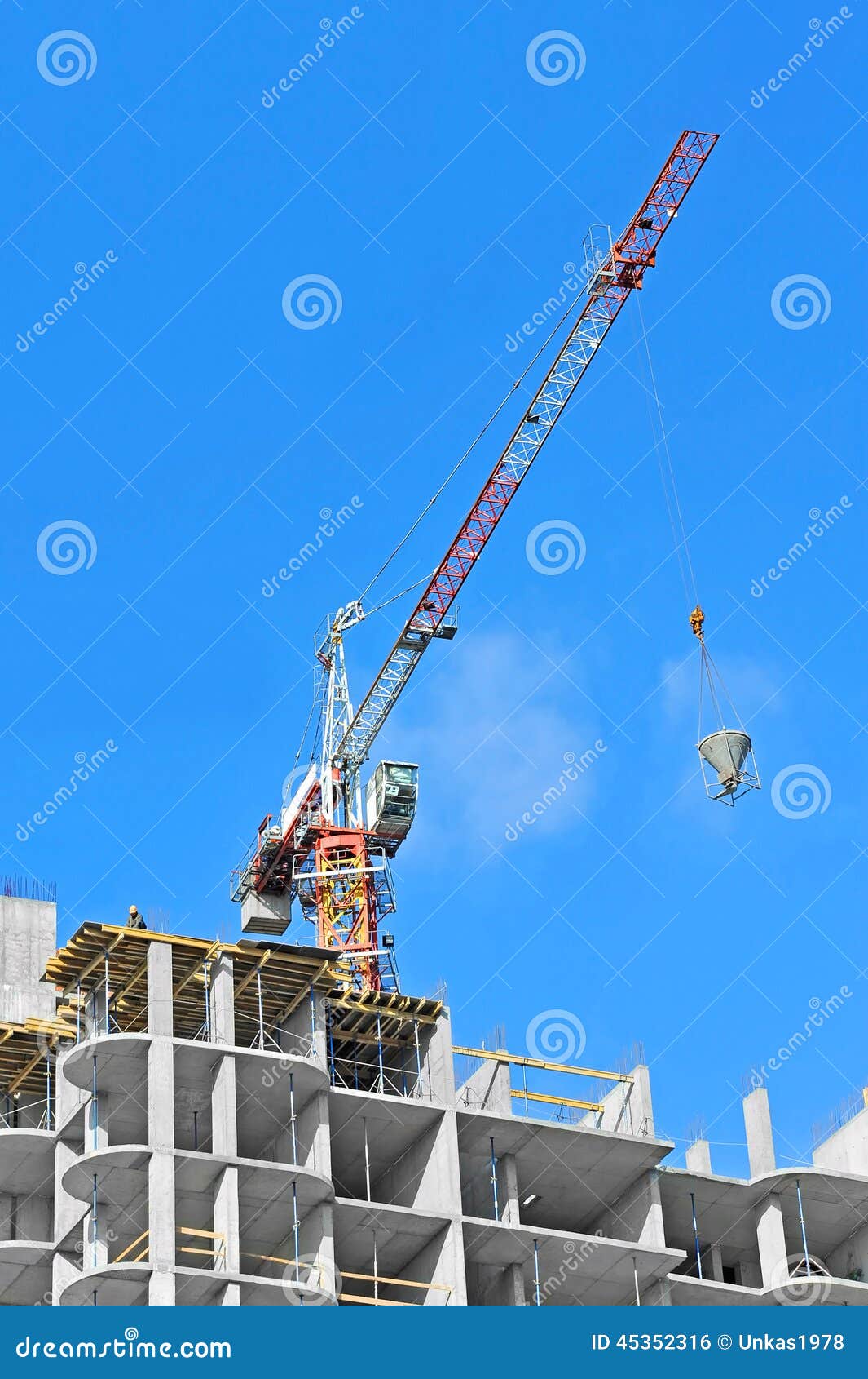 Crane Lifting Cement Mixing Container Stock Photo - Image of machinery