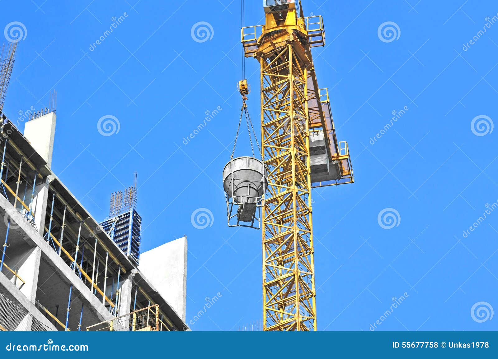 Crane Lifting Cement Mixing Container Stock Photo - Image of iron