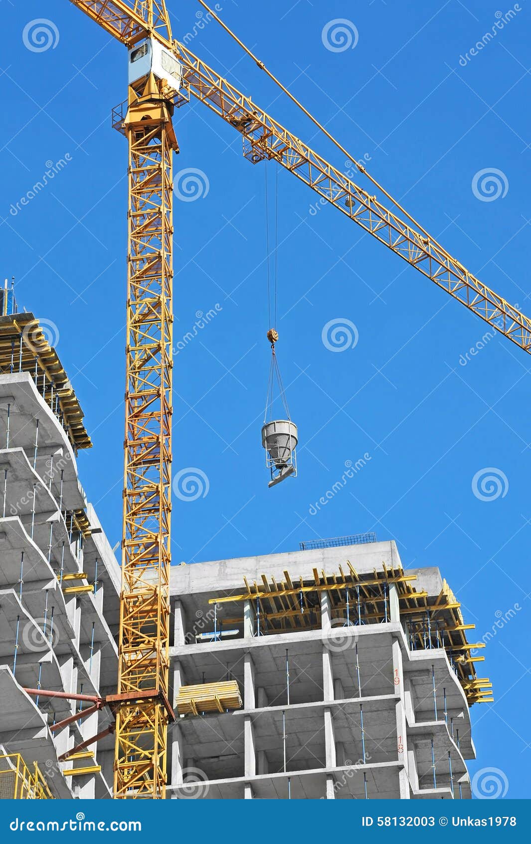 Crane Lifting Cement Mixing Container Stock Image - Image of iron