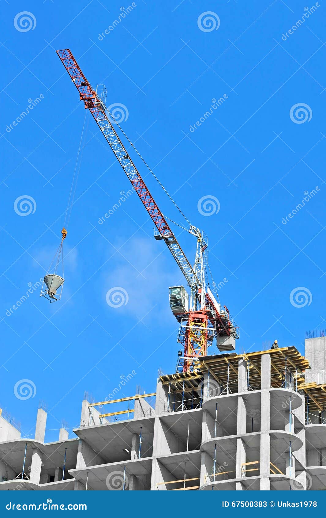 Crane Lifting Cement Mixing Container Stock Image - Image of blue