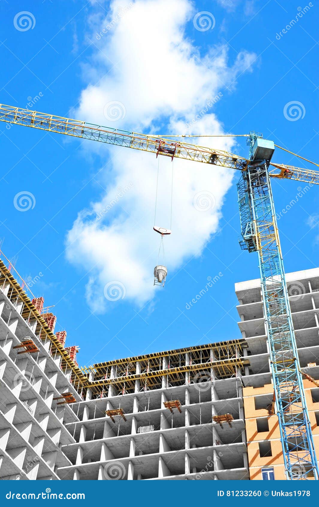 Crane Lifting Cement Mixing Container Stock Photo - Image of load