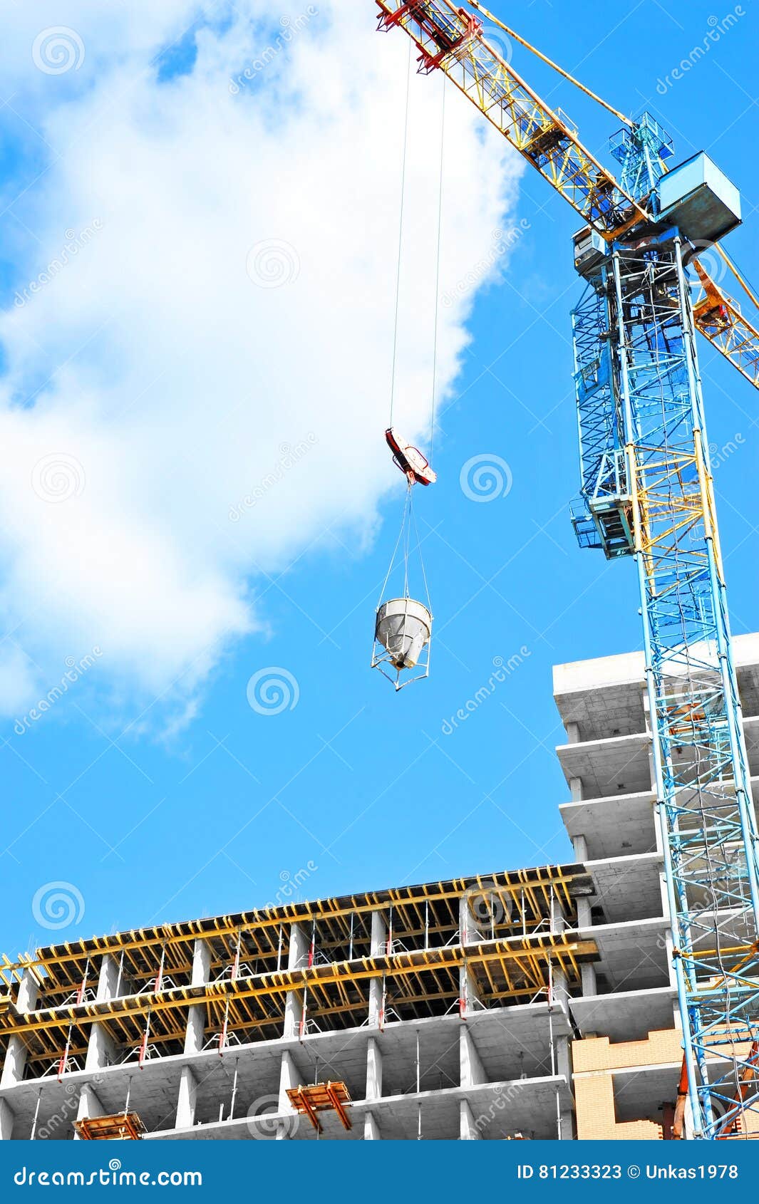 Crane Lifting Cement Mixing Container Stock Image - Image of lift