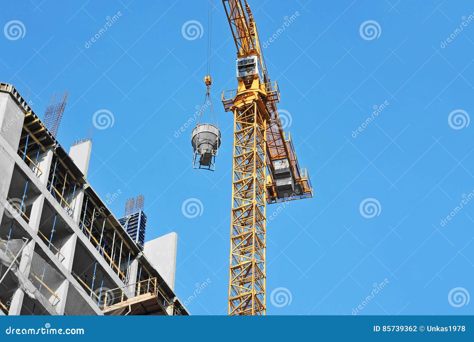 Crane Lifting Cement Mixing Container Stock Photo - Image of machinery