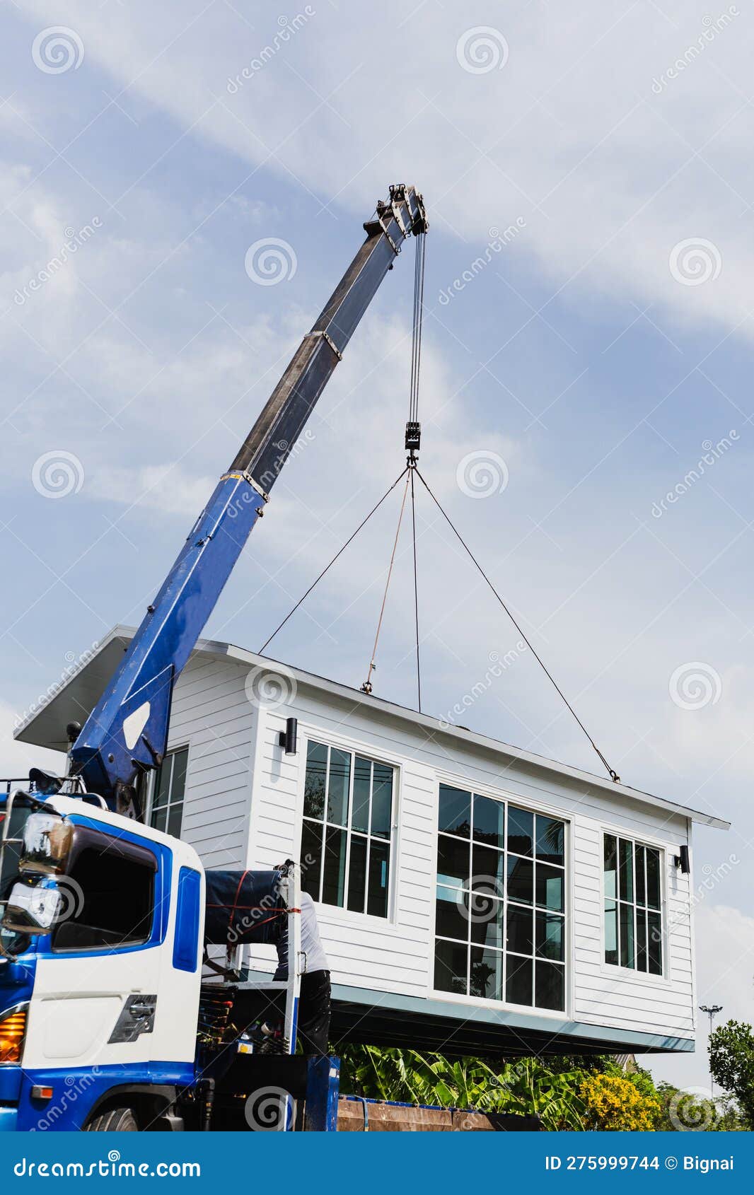 Crane Lifting a Knock Down Private House. Stock Photo Image of heavy