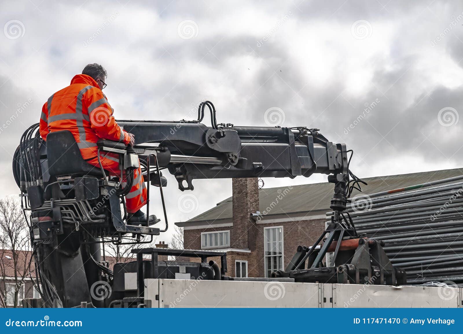 Crane Operator Unloads His Truck Editorial Image Image of people