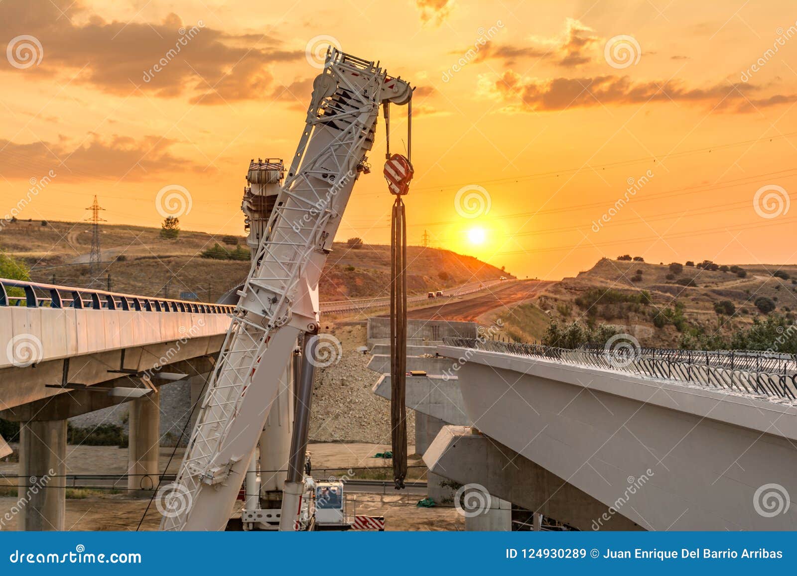 Crane Trucks in the Construction of a Bridge Stock Image Image of