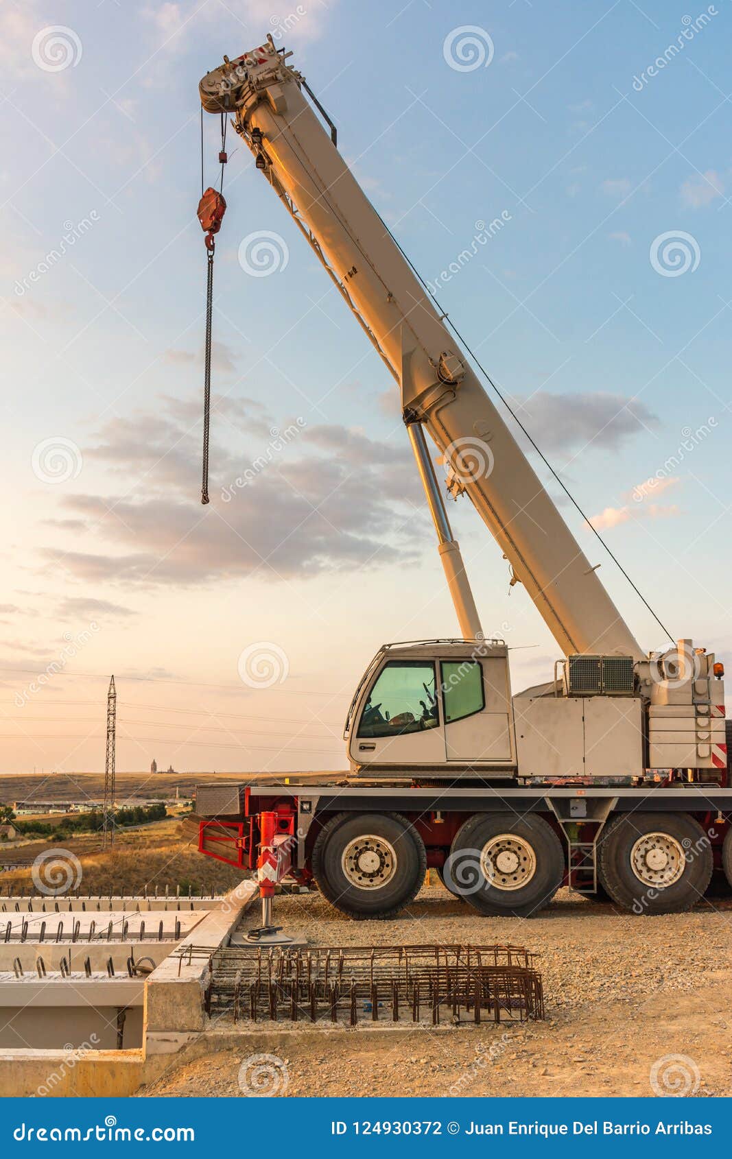 Crane Trucks in the Construction of a Bridge Stock Photo Image of