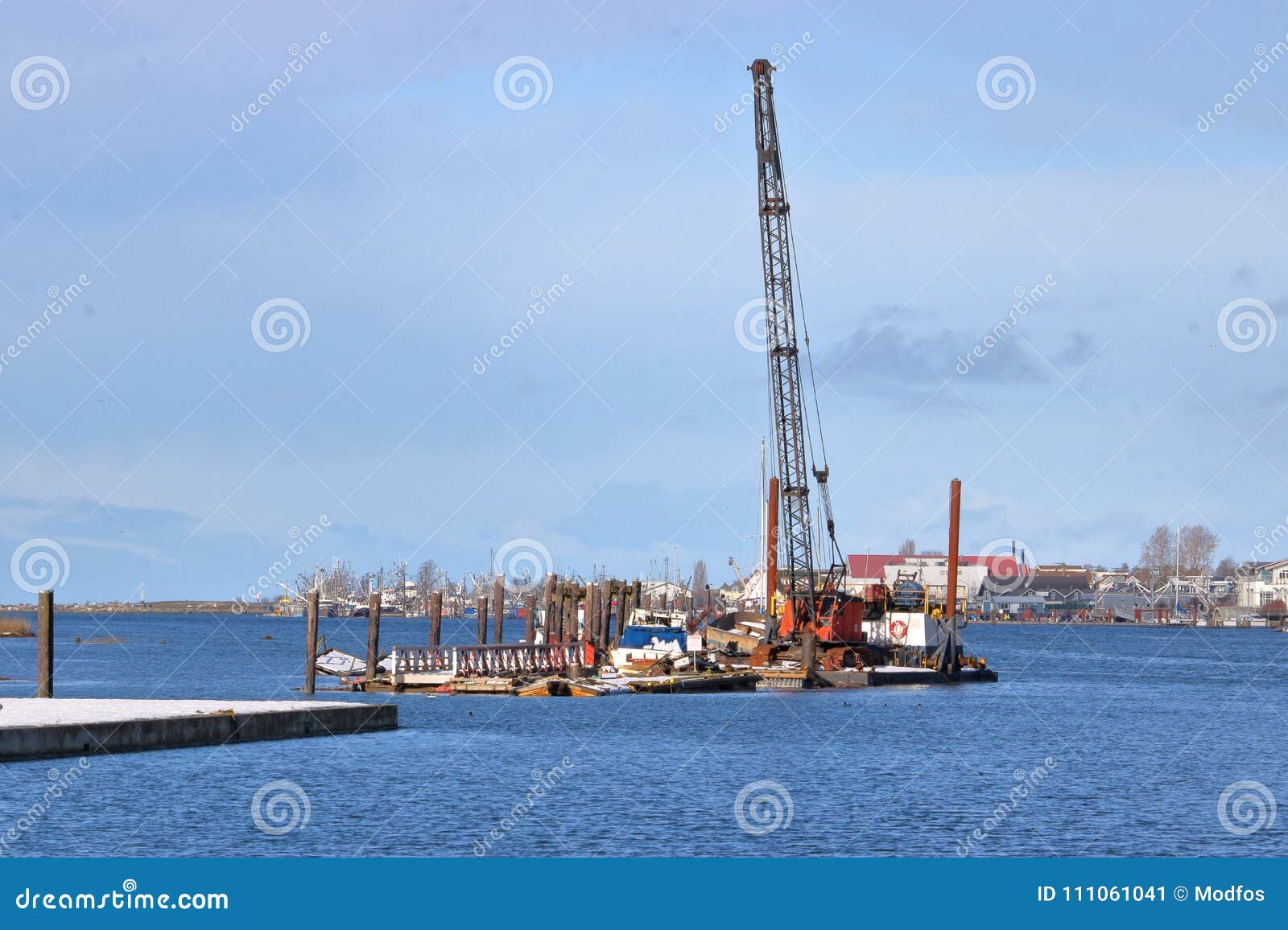 Industrial Floating Platform and Crane Stock Image - Image of fishing,  machinery: 111061041