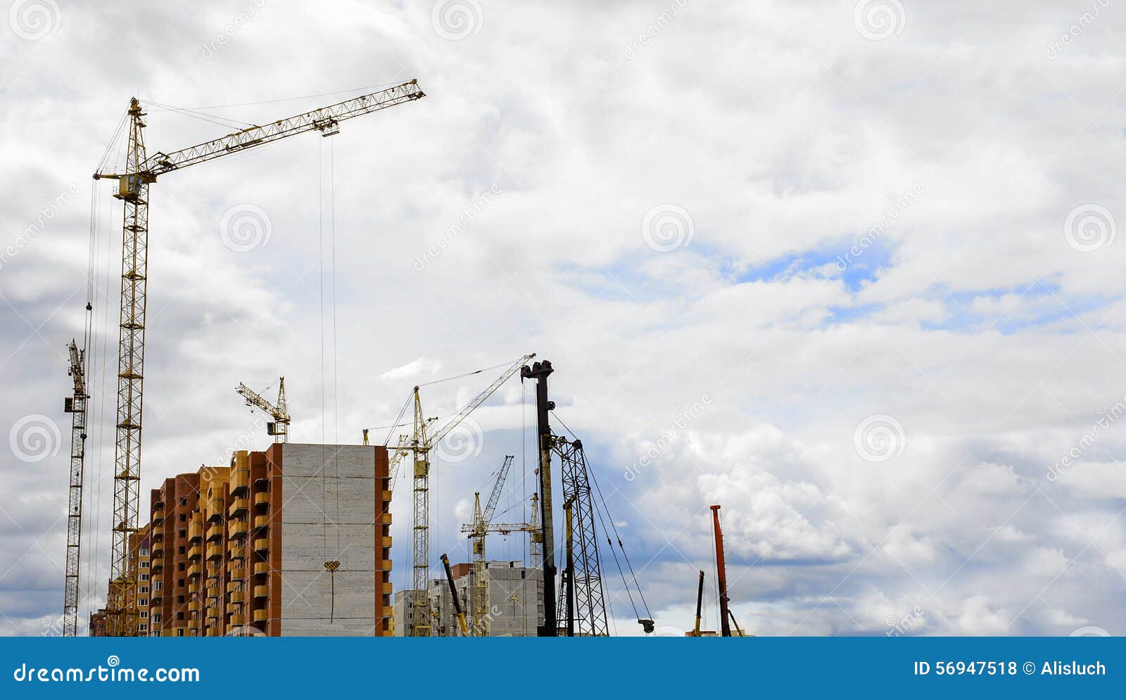 Cranes and Building Construction on the Background of Clouds Stock Photo -  Image of architecture, family: 56947518