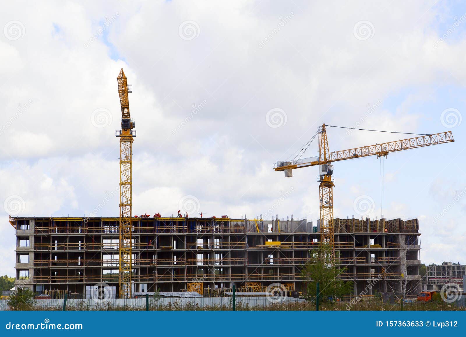Cranes Over the House Under Construction .. Stock Image Image of