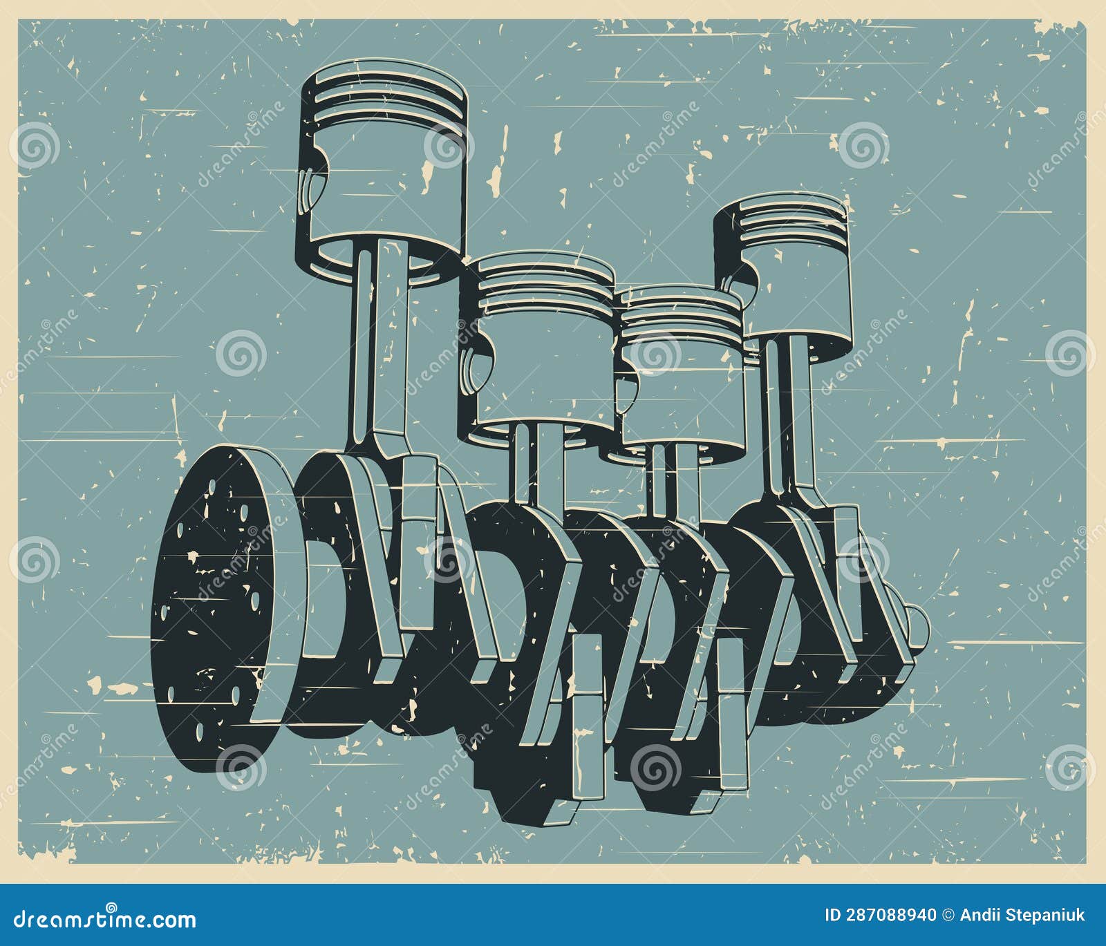 Crankshaft and Pistons Retro Poster Stock Illustration Illustration