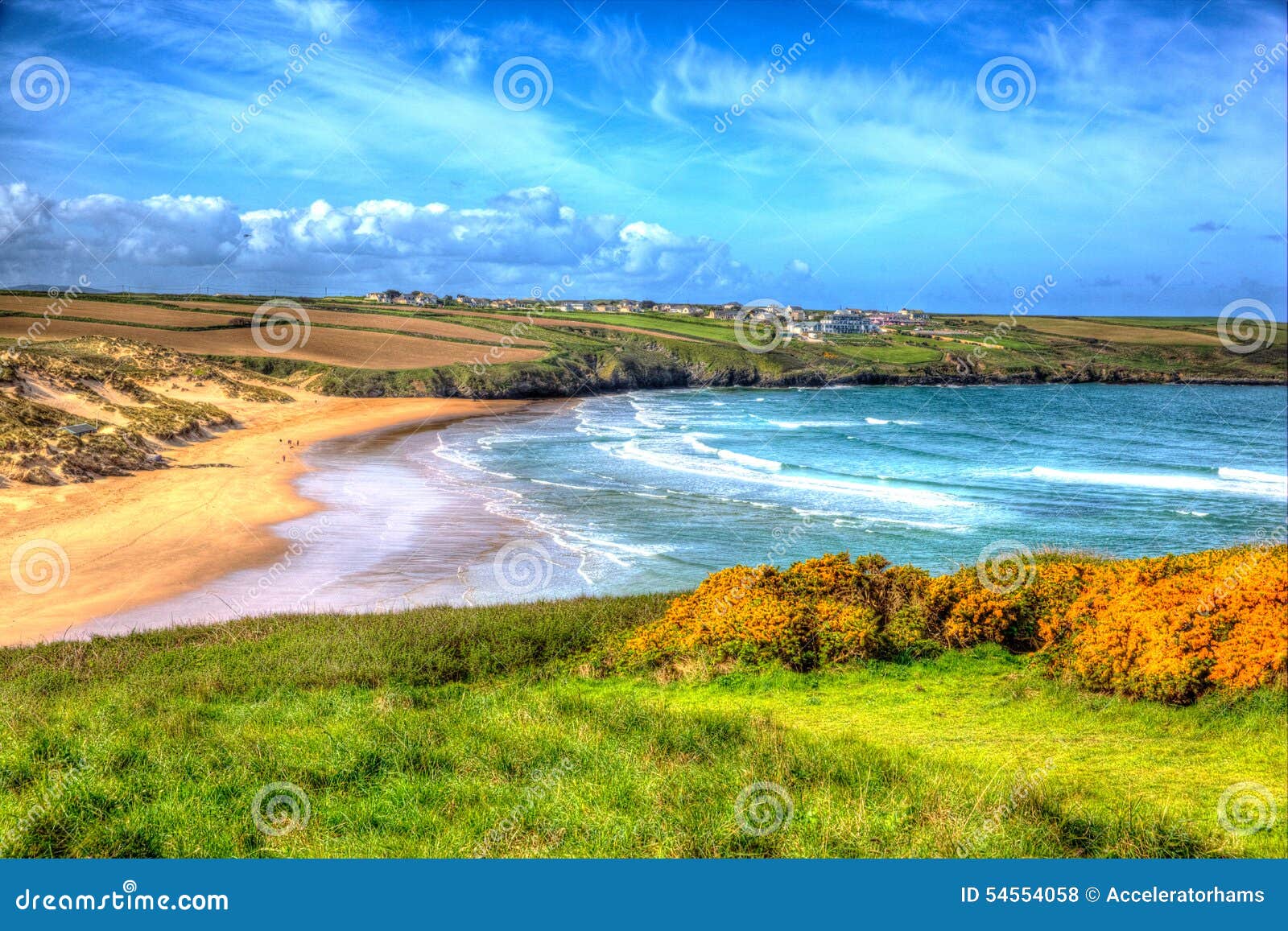 crantock beach north cornwall england uk near newquay in colourful hdr like a painting
