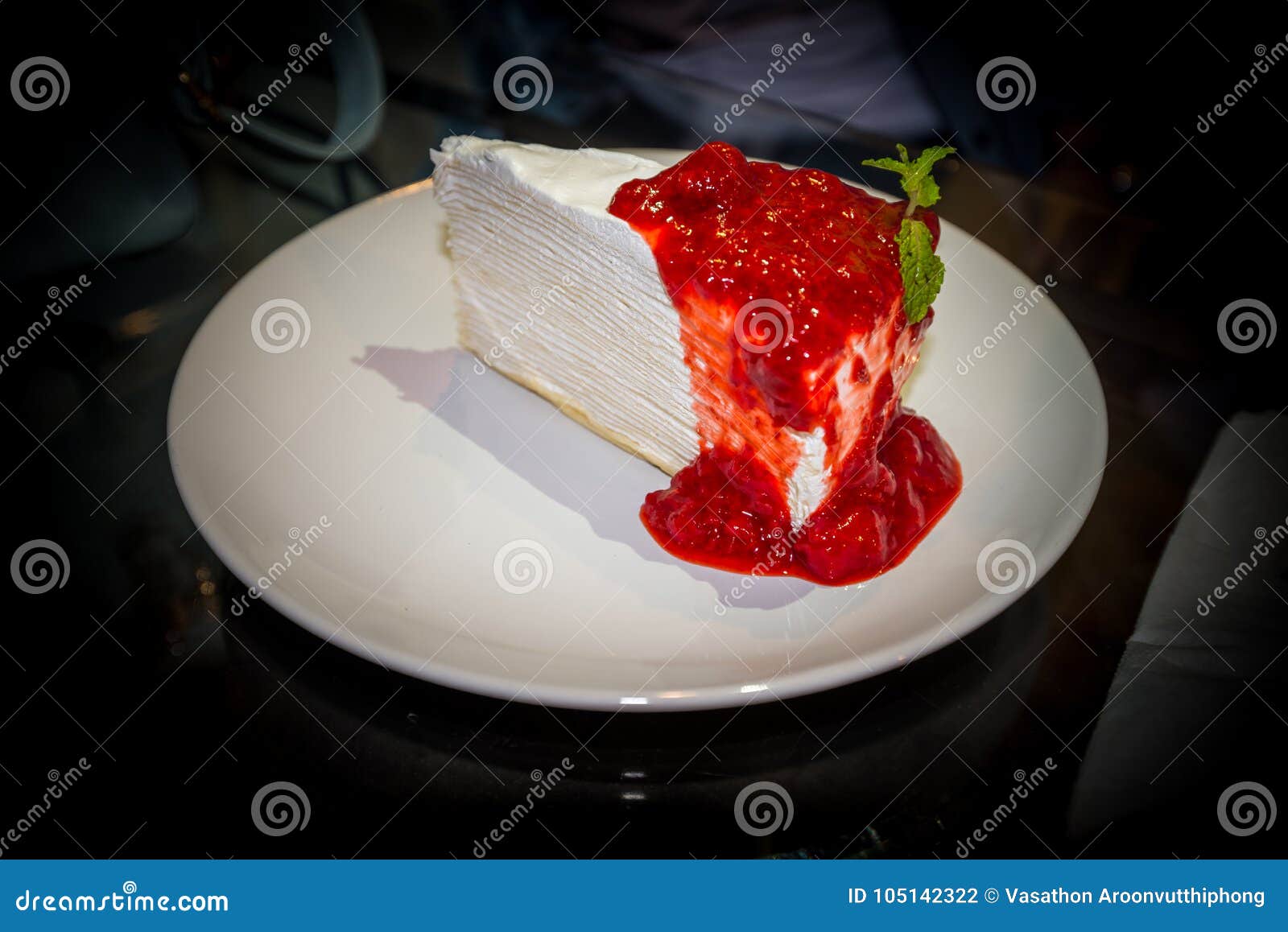 Crape Cake with Strawberry Jam on Top Stock Photo Image of meal, cake 105142322