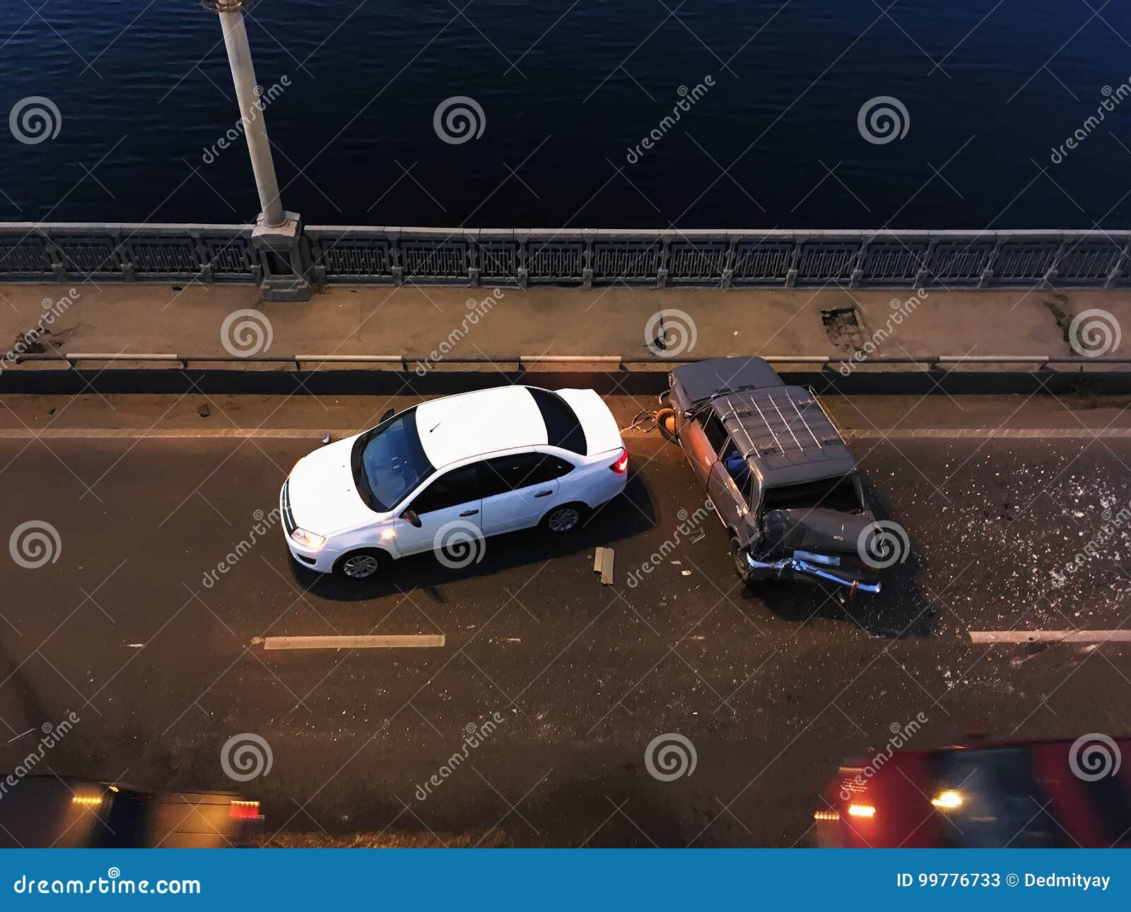 Crash or Auto Accident on the Bridge, Top View Stock Image Image of
