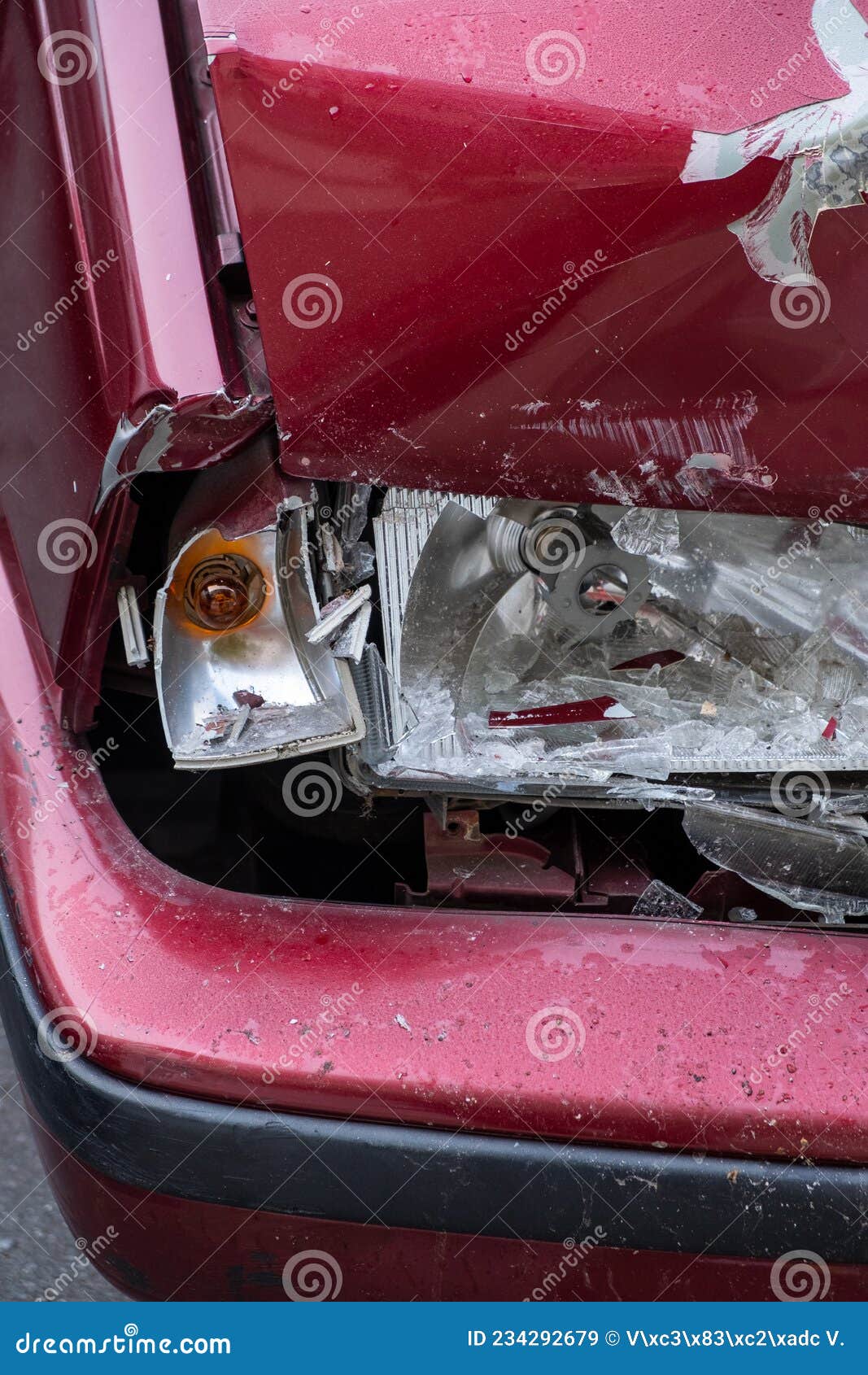 Crashed Car with Broken Headlight. Stock Image Image of incident