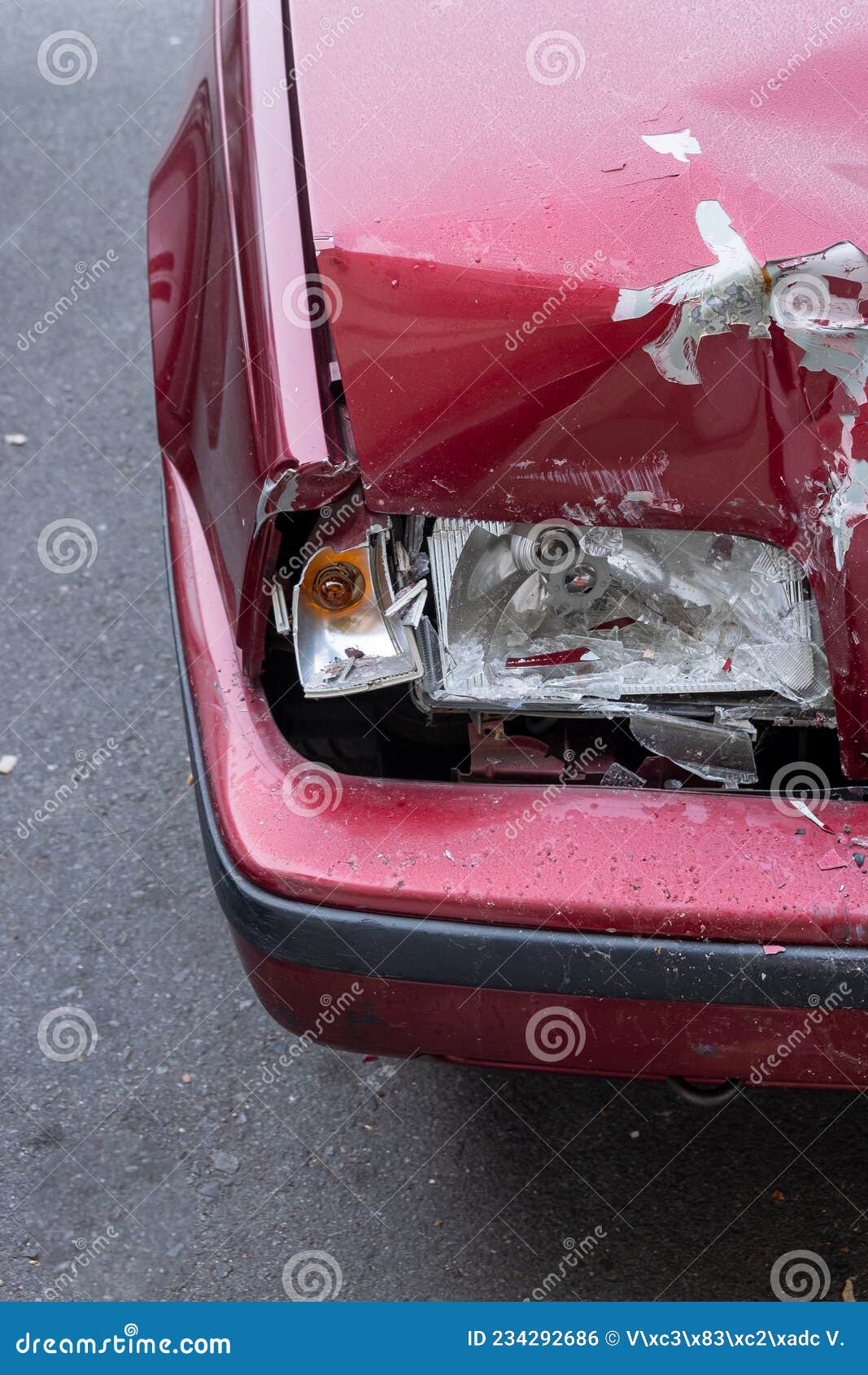 Crashed Car with Broken Headlight. Stock Photo Image of dangerous