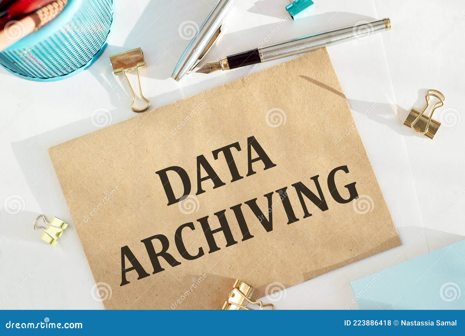 cravt envelope with data archiving note on the office desk, concept