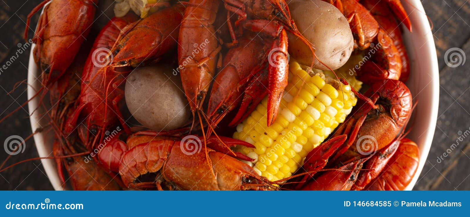 A Crawfish Boil with Corn on the Cob and Potatoes Stock Image Image