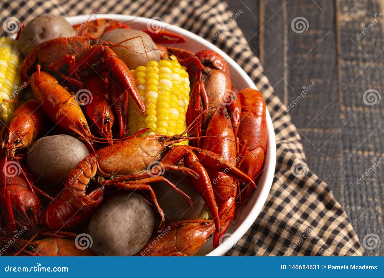 A Crawfish Boil with Corn on the Cob and Potatoes Stock Image Image