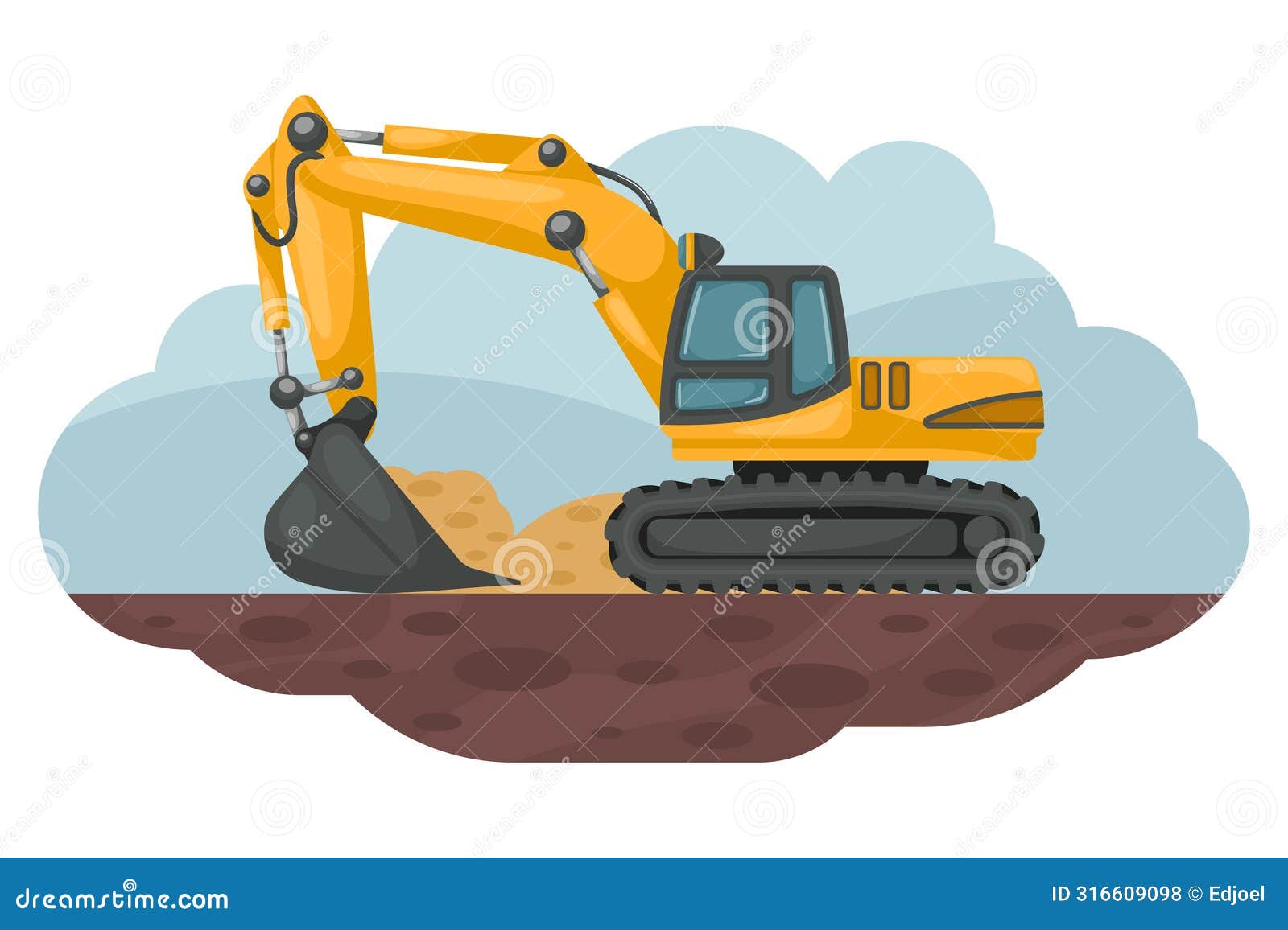 Crawler Excavator Cartoon Digging. Heavy Machinery Used in the Construction and Mining Industry