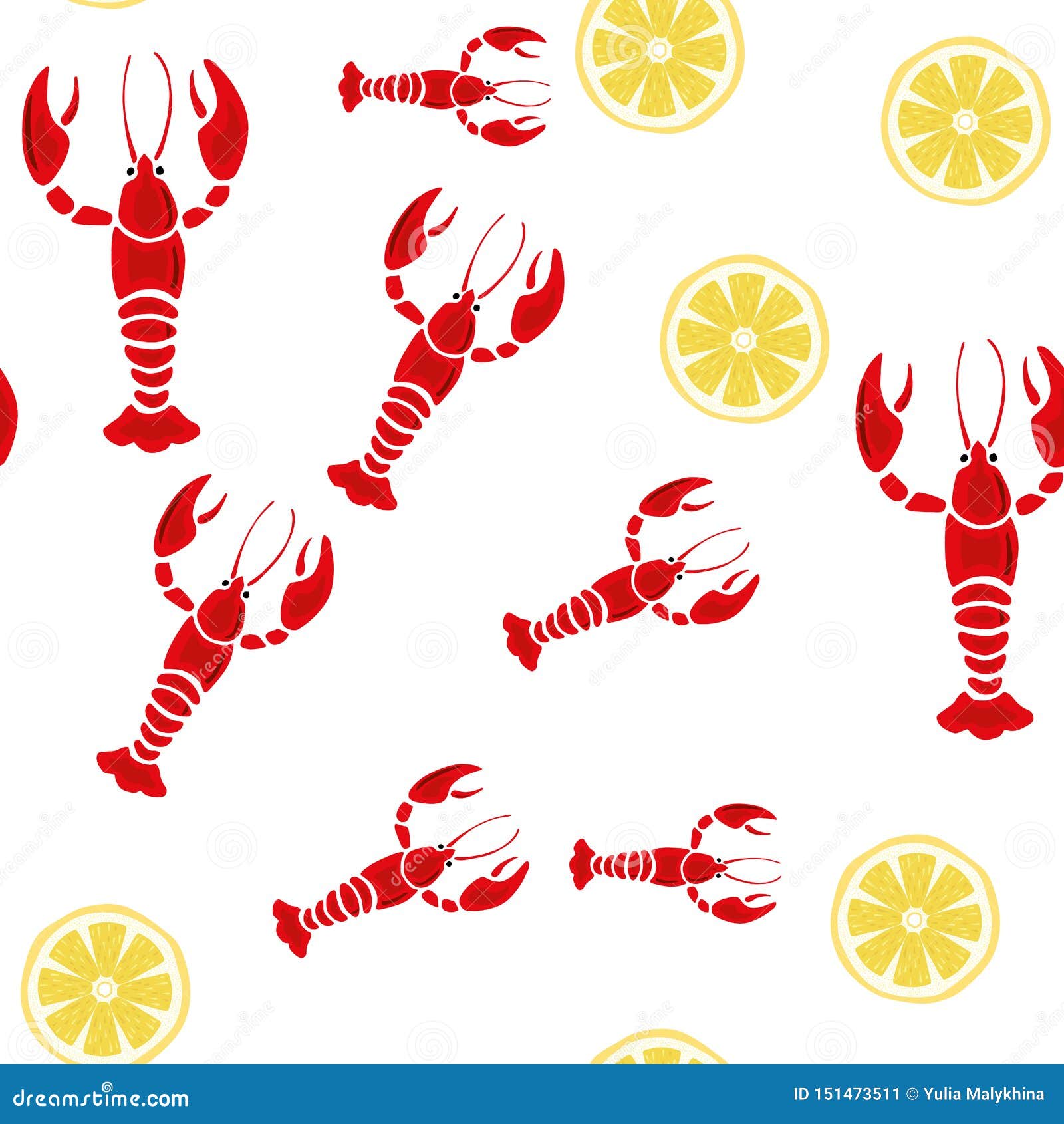 crayfish lemon seamless white background