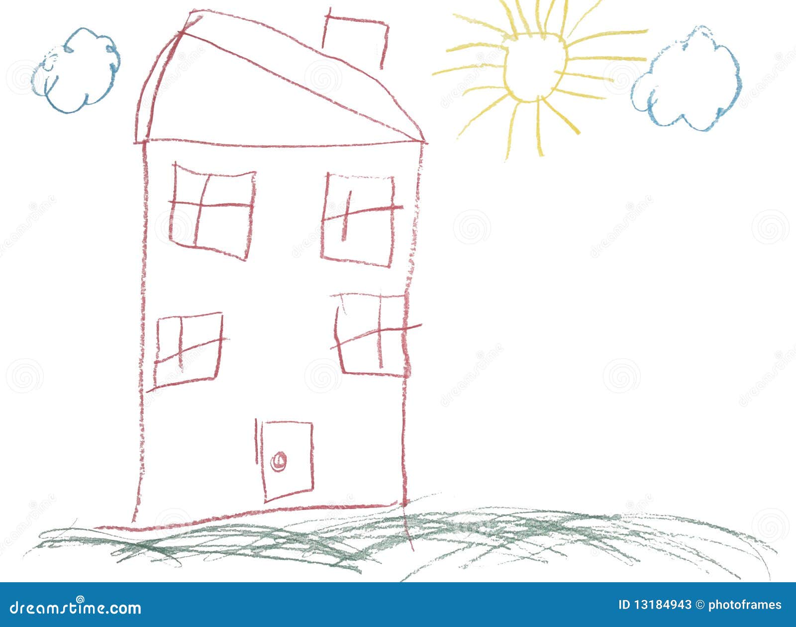 Crayon Childlike Hand Drawn Picture Of House Stock 