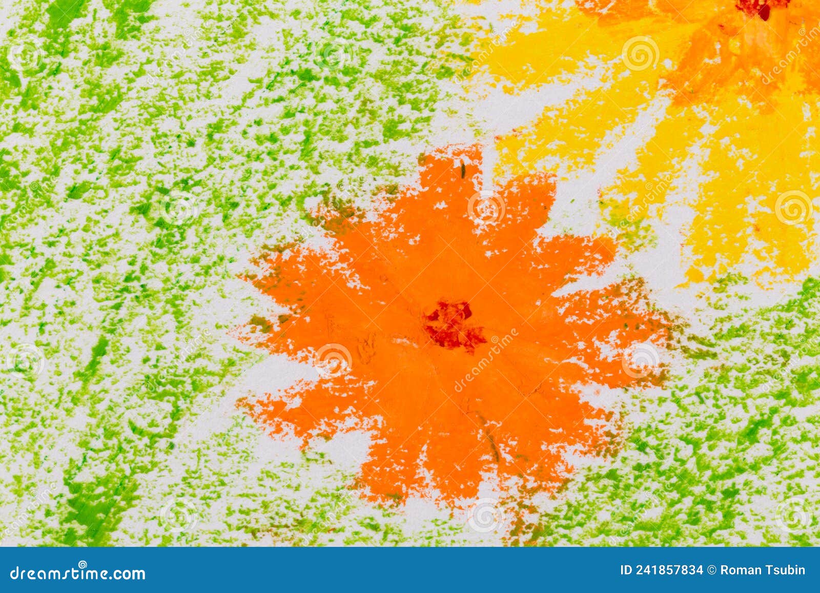 Crayon Hand Drawing Green Texture Flowers Stock Photo Image of