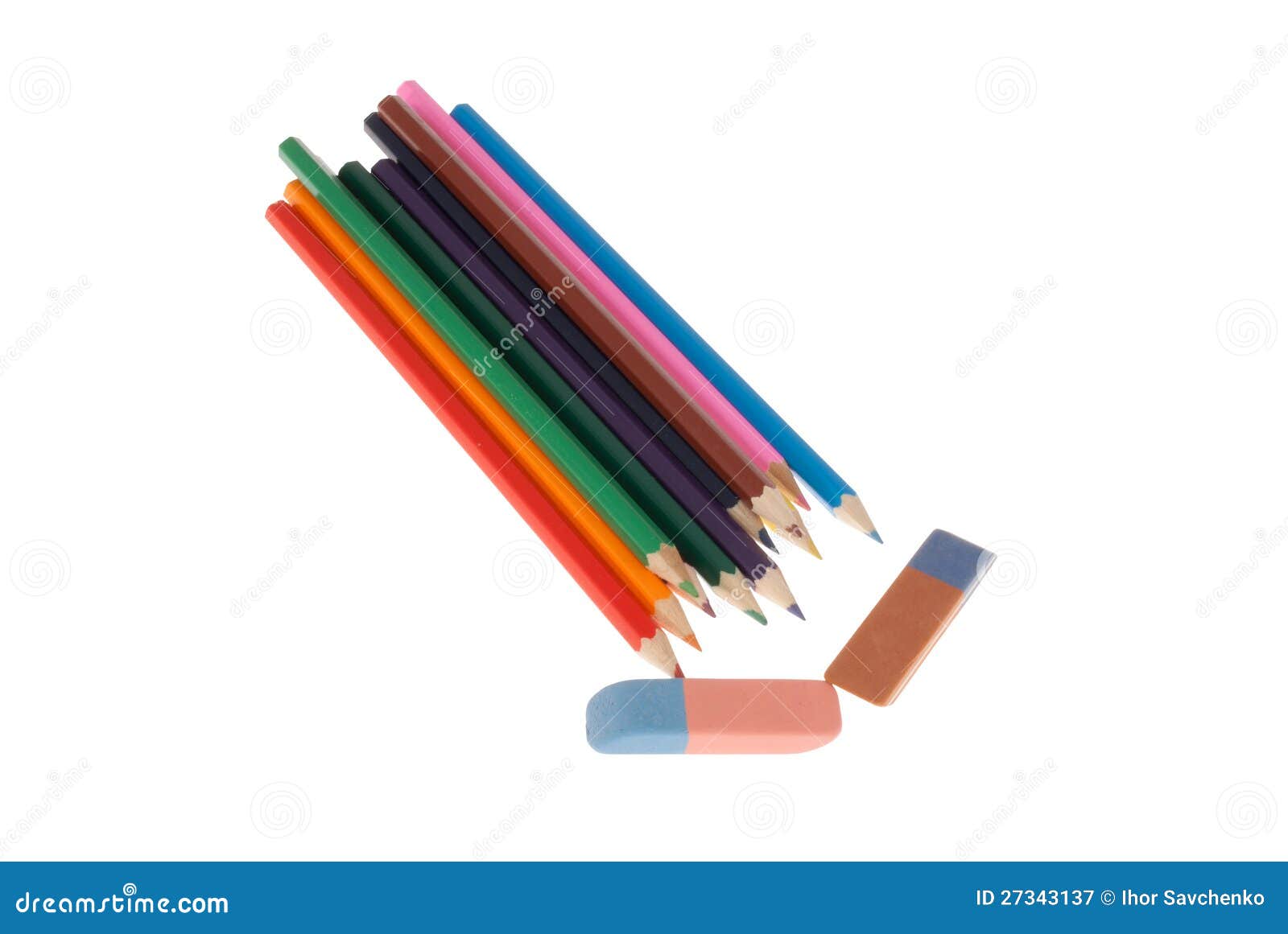 Crayons and erasers stock image. Image of white, colours 27343137