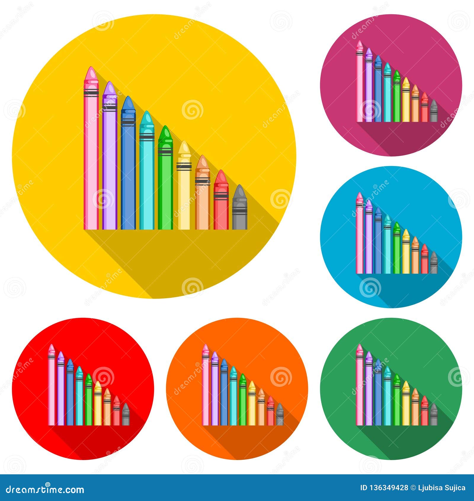 Crayons Icon or Logo, Color Set with Long Shadow Stock Vector