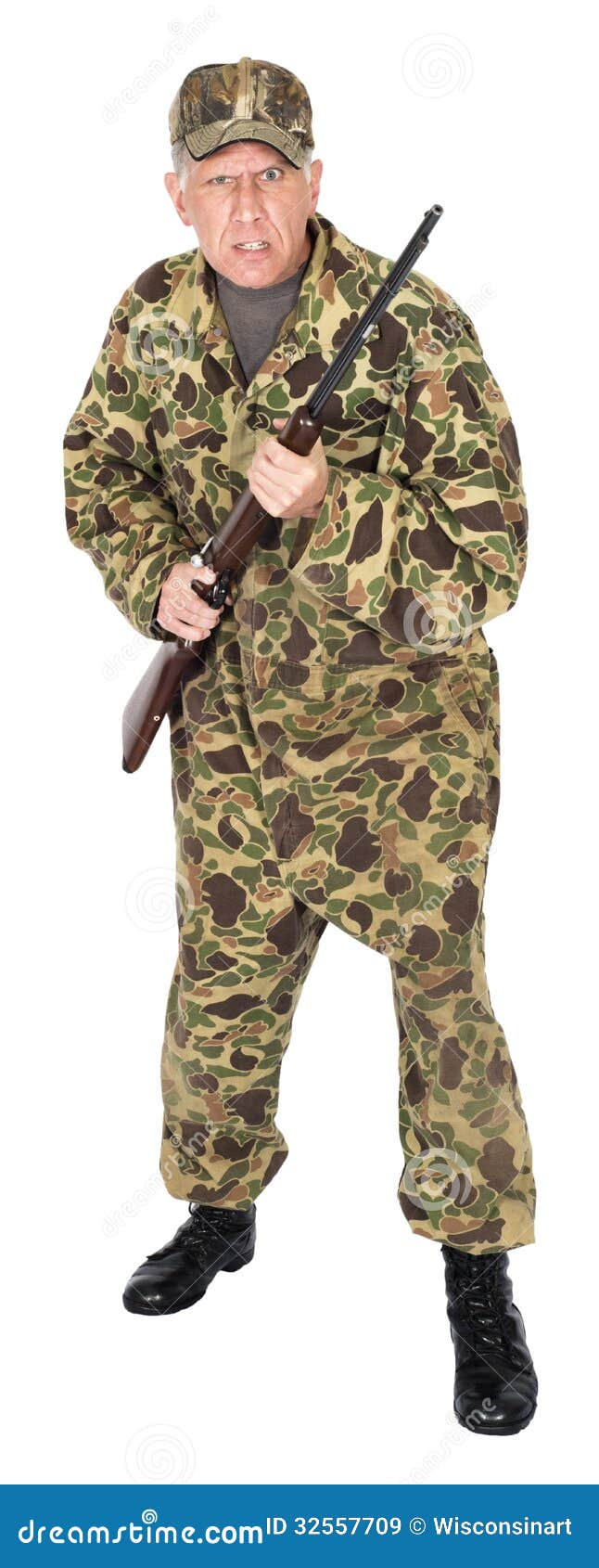 Crazy Angry Hunter or Survivalist with Gun, Isolated Stock Image - Image of  wisconsinart, isolated: 32557709