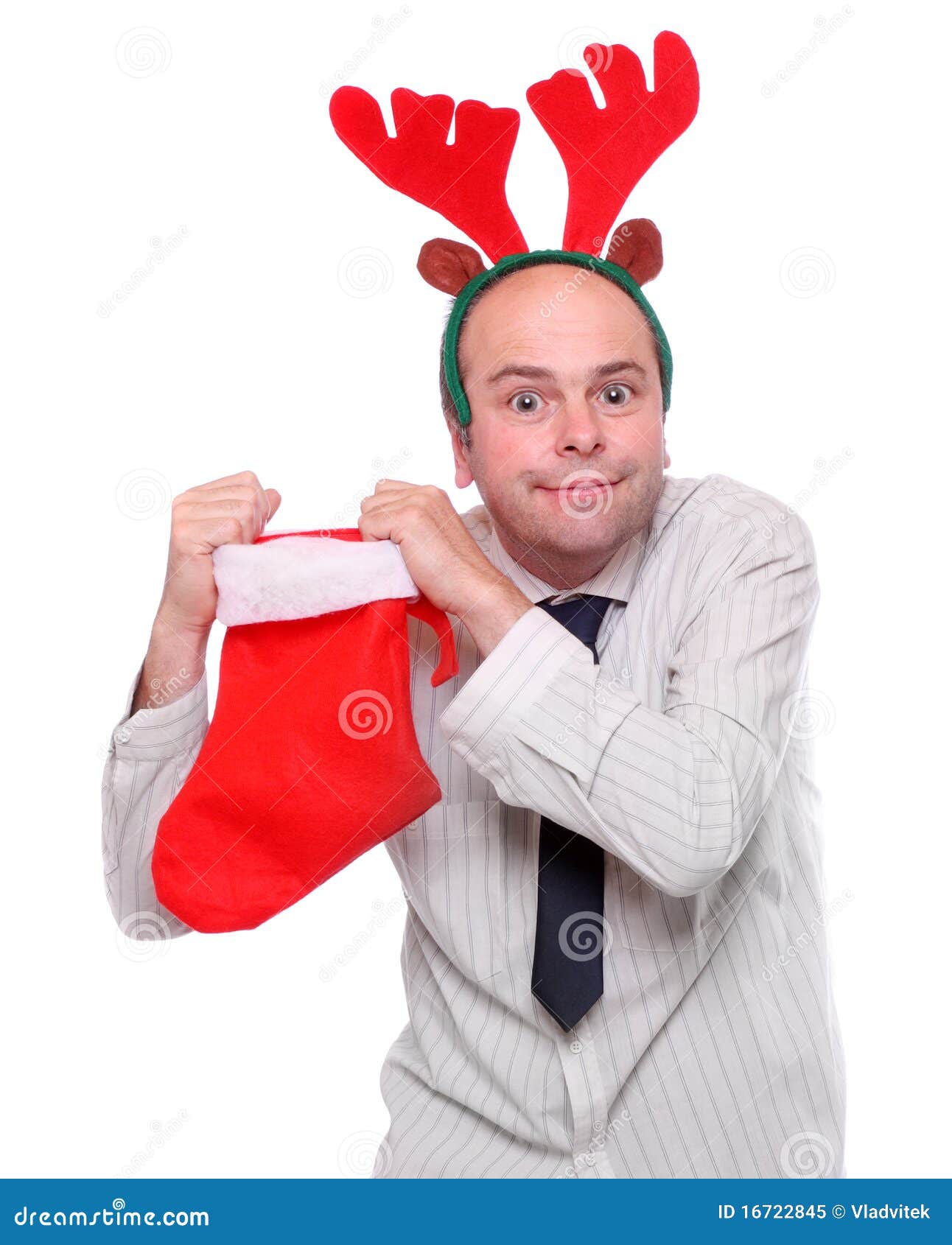 crazy businessman with rudolph reindeer attire.