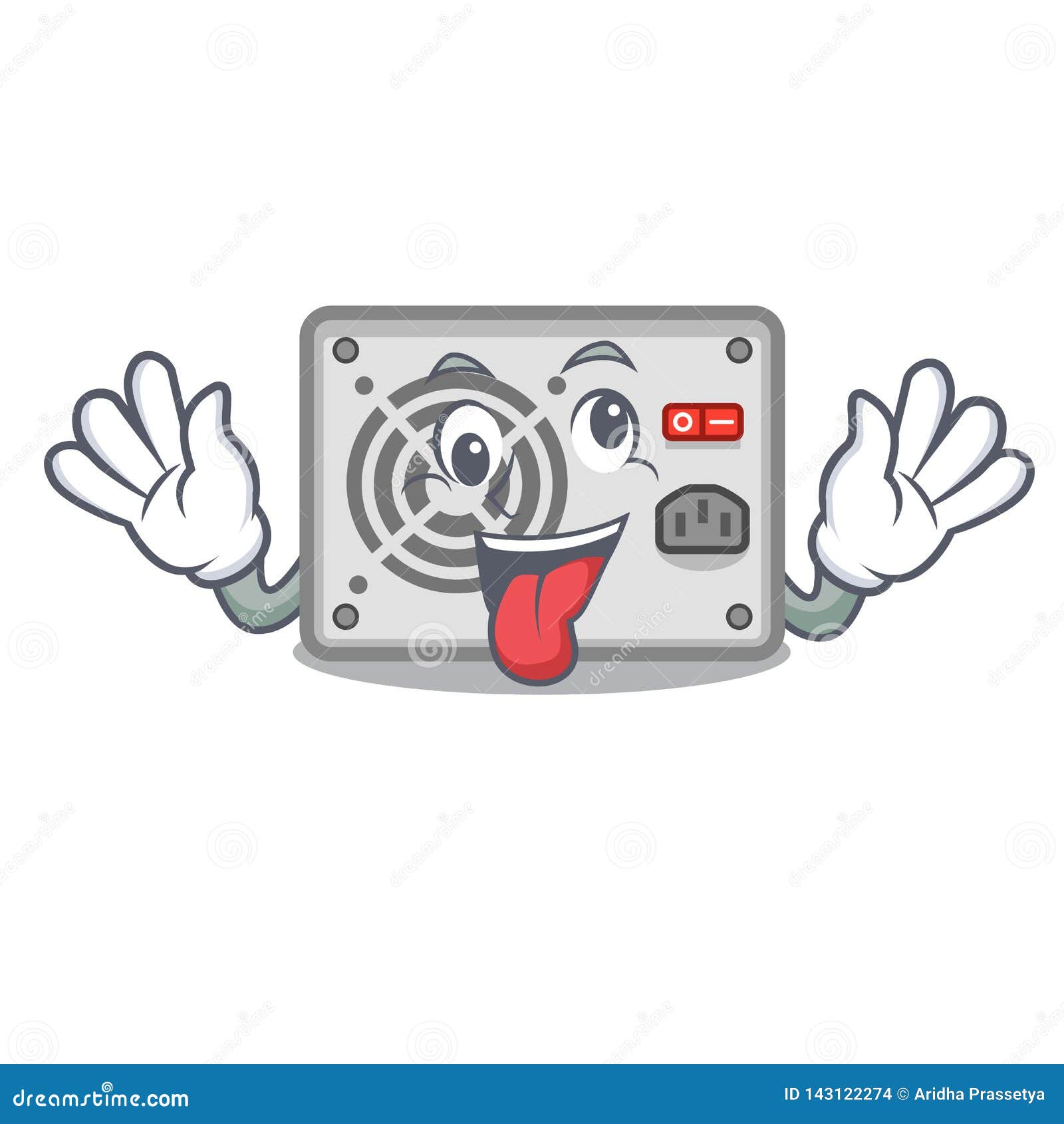 Crazy Cartoon Power Supply on the Computer Stock Vector Illustration