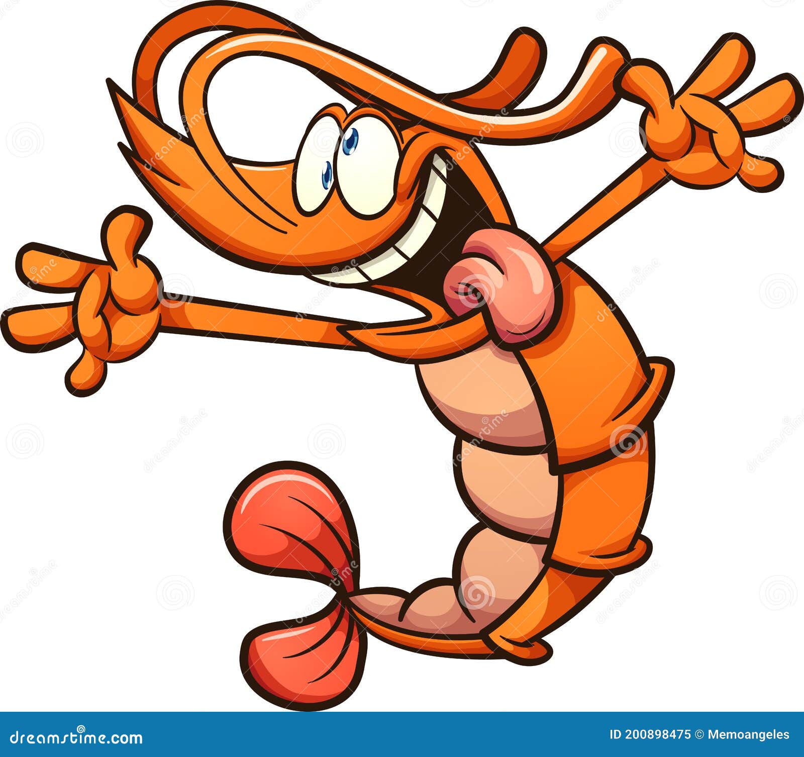 crazy cartoon shrimp with extended arms and tongue out