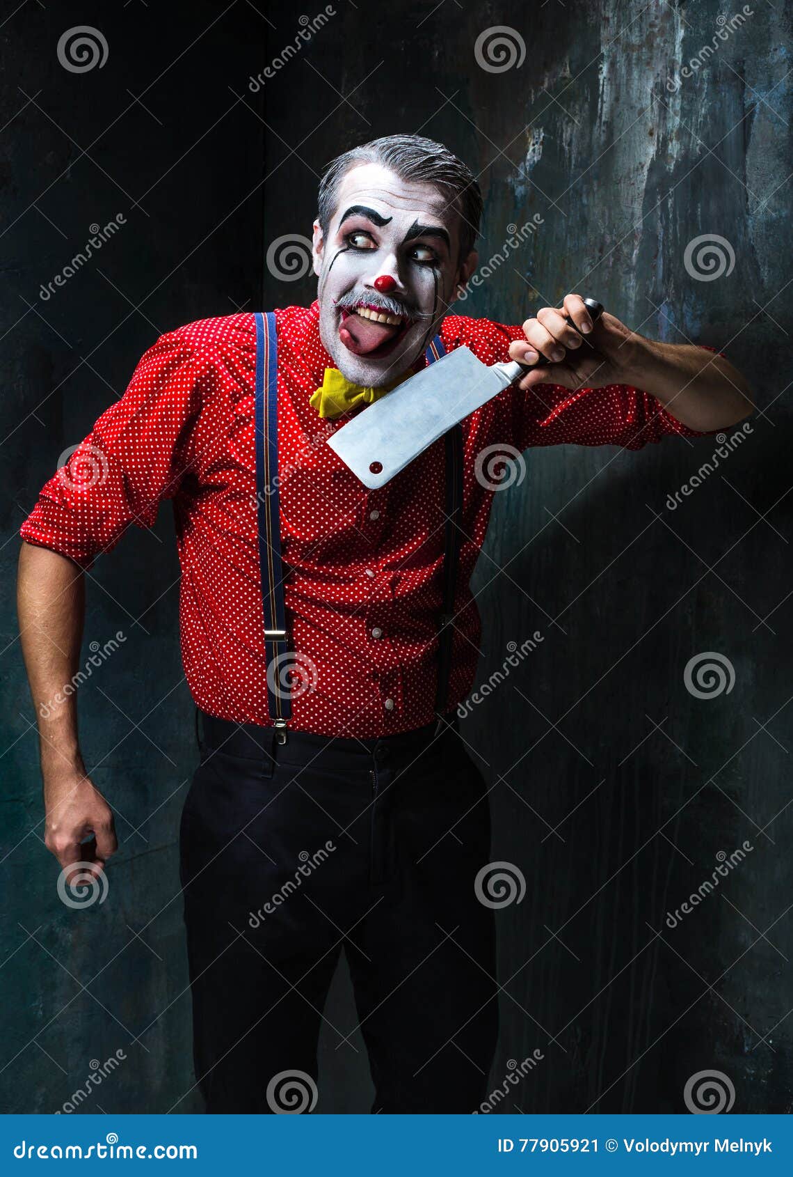 The Crazy Clown Holding a Knife on Dack. Halloween Concept Stock Image Image of adult, angry