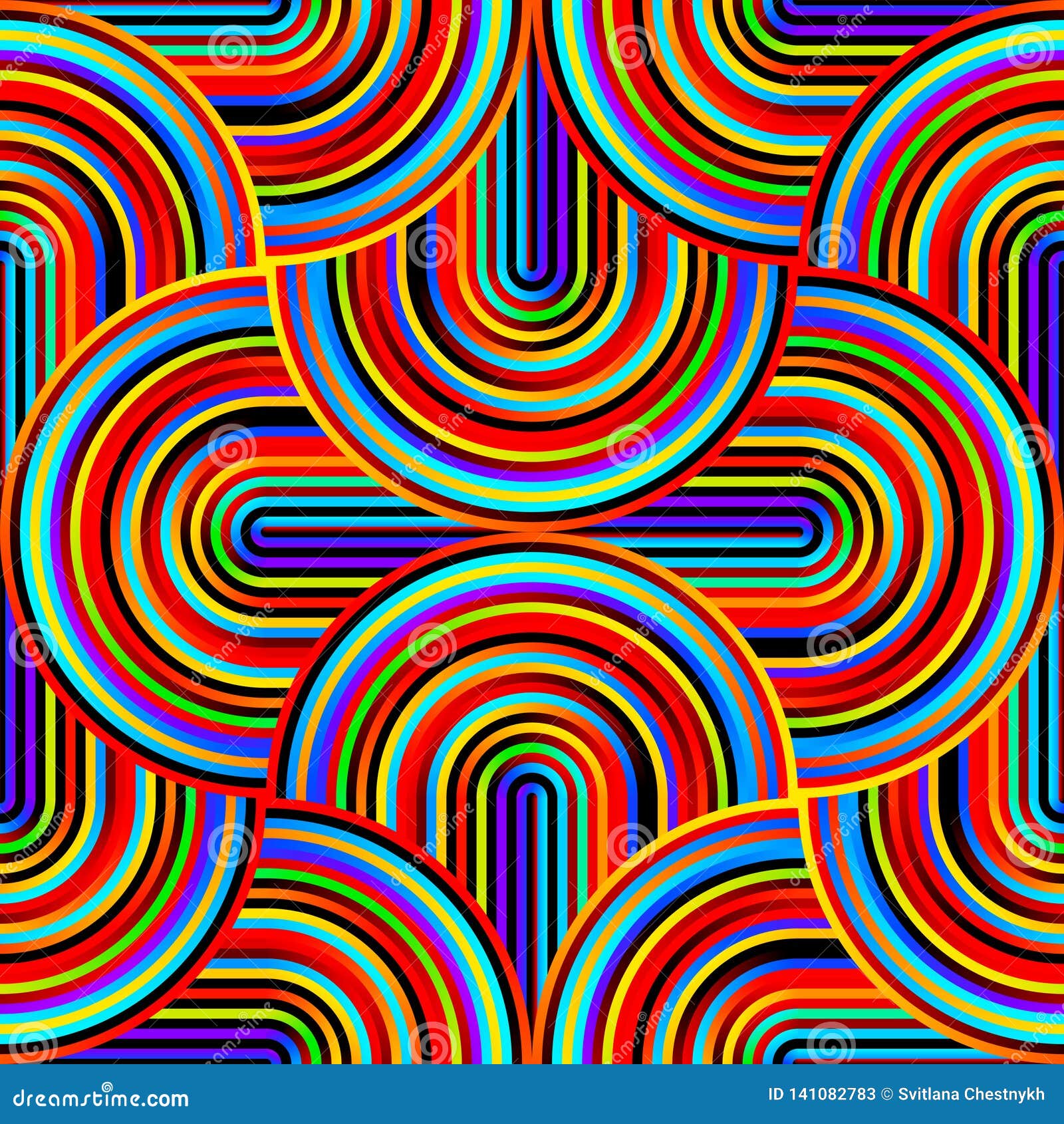 Crazy Curves Tangled Geometric Pattern with Bright Neon Colors Stock