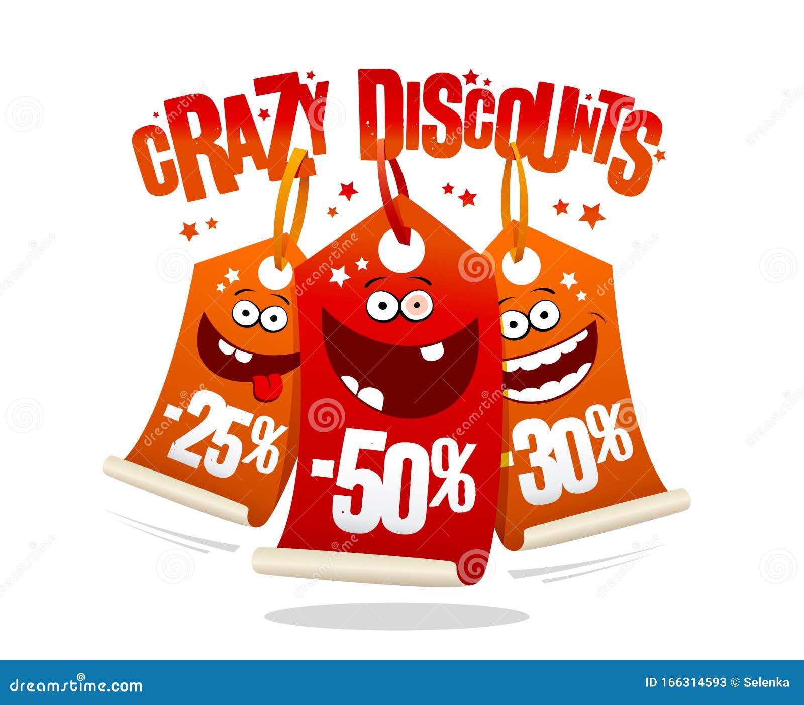 Crazy Discounts Banner with Madness Smiling Price Tags Stock Vector