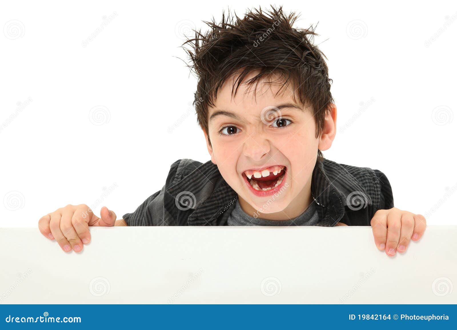 Crazy Excited Boy Holding Blank Canvas Stock Photo Image of education