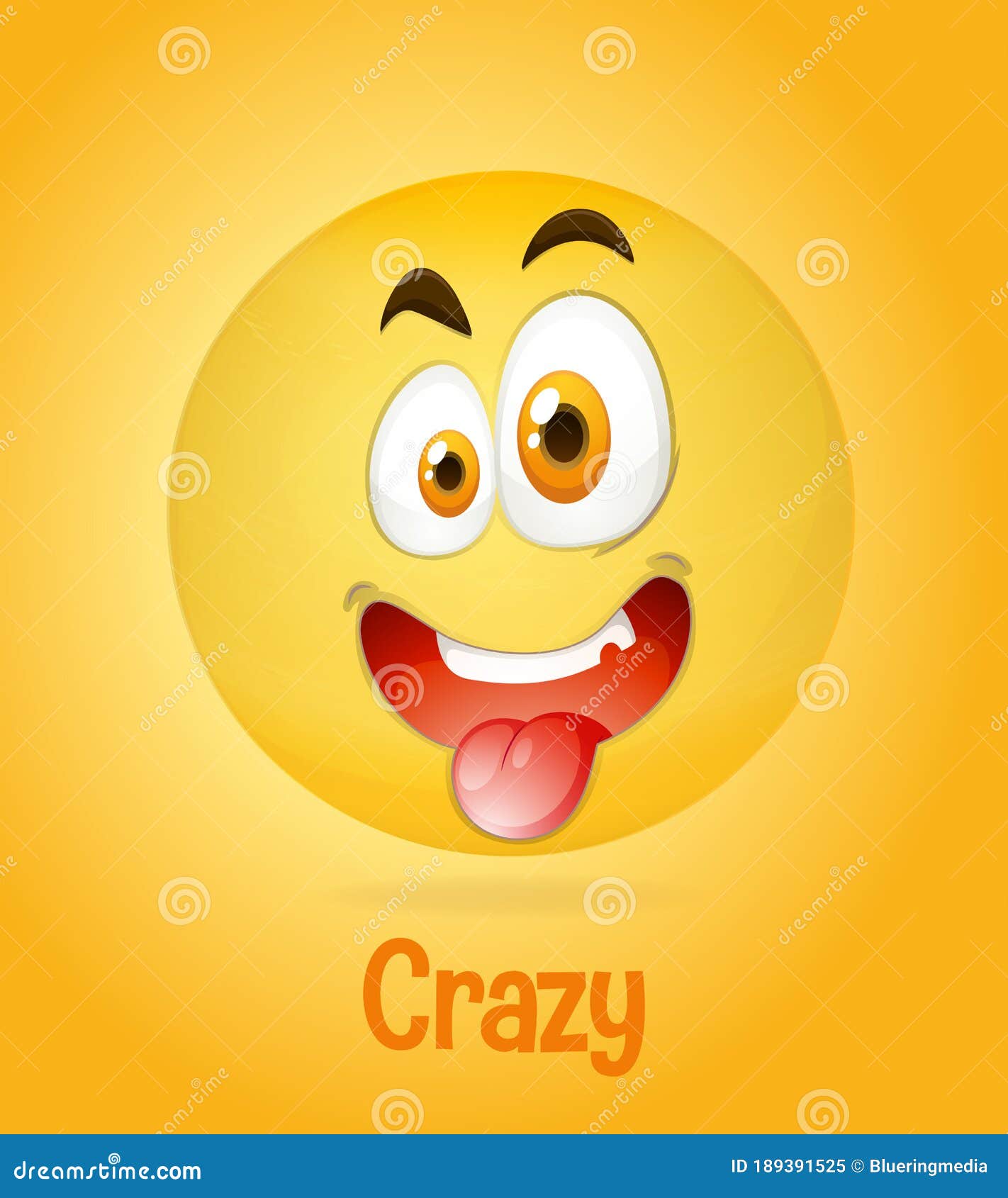 Crazy Faces Emoji With Its Description On Yellow Background Stock ...