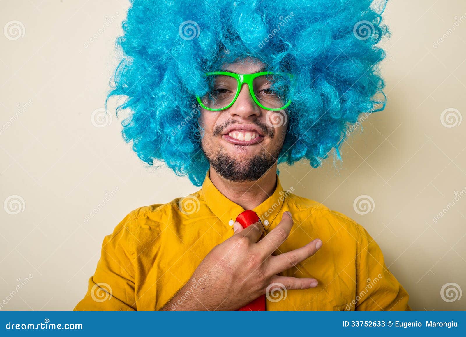 Crazy Funny Young Man with Blue Wig Stock Image Image of carnival