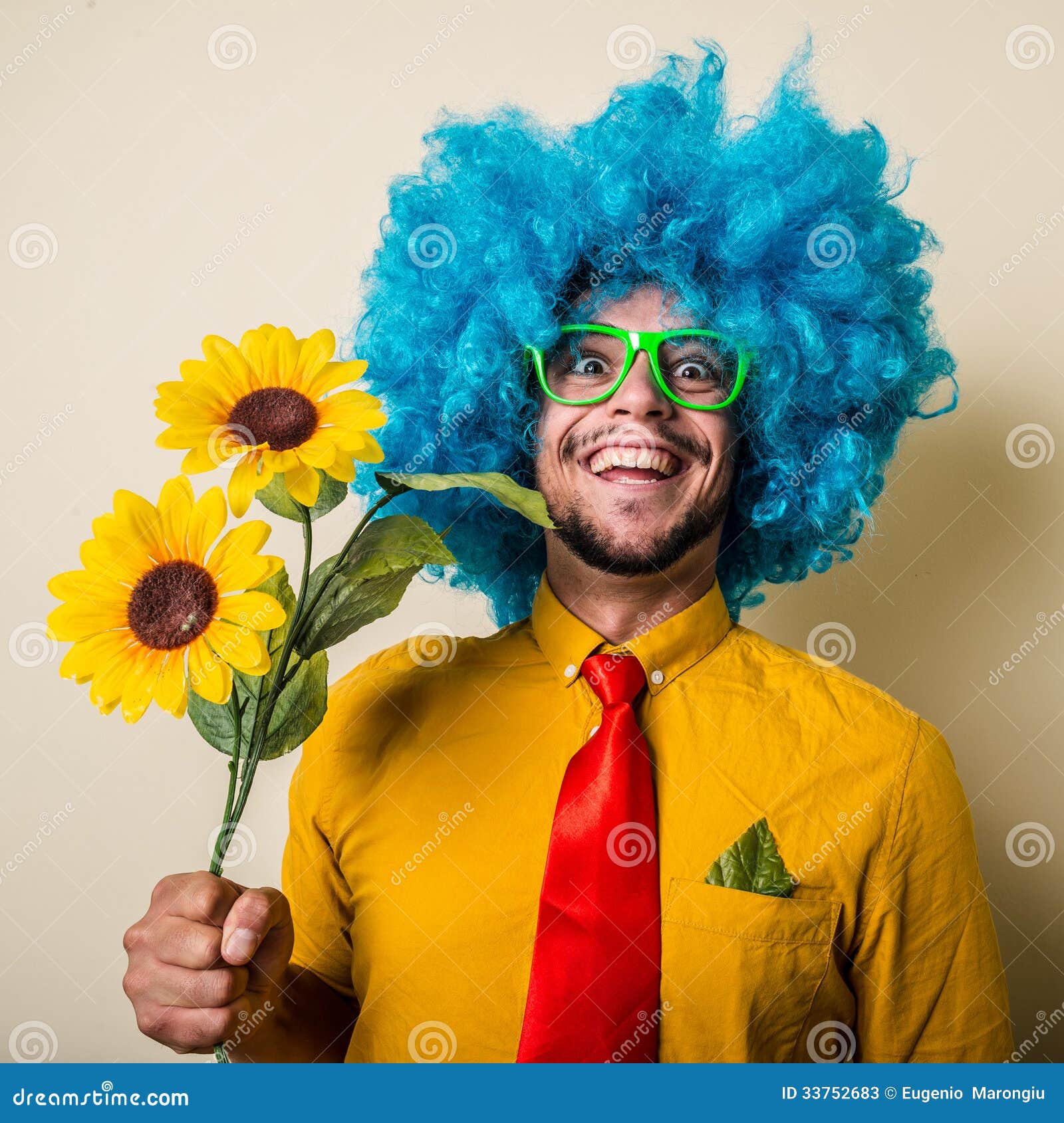 Crazy Funny Young Man with Blue Wig Stock Image Image of crazy